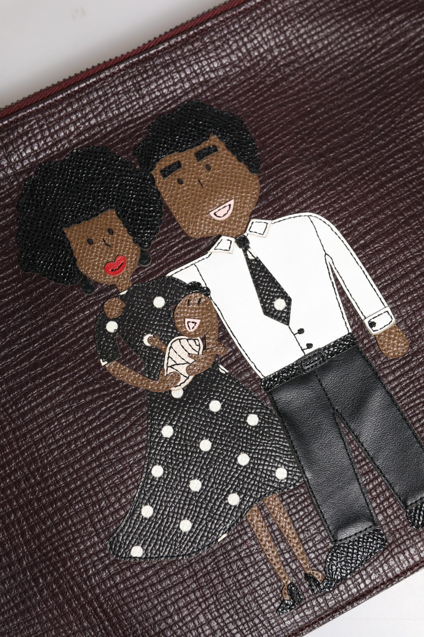 Dolce & Gabbana Brown Leather #DGFAMILY Embellished Men Clutch Pouch Bag Curated Luxury Accessories by Orvyn