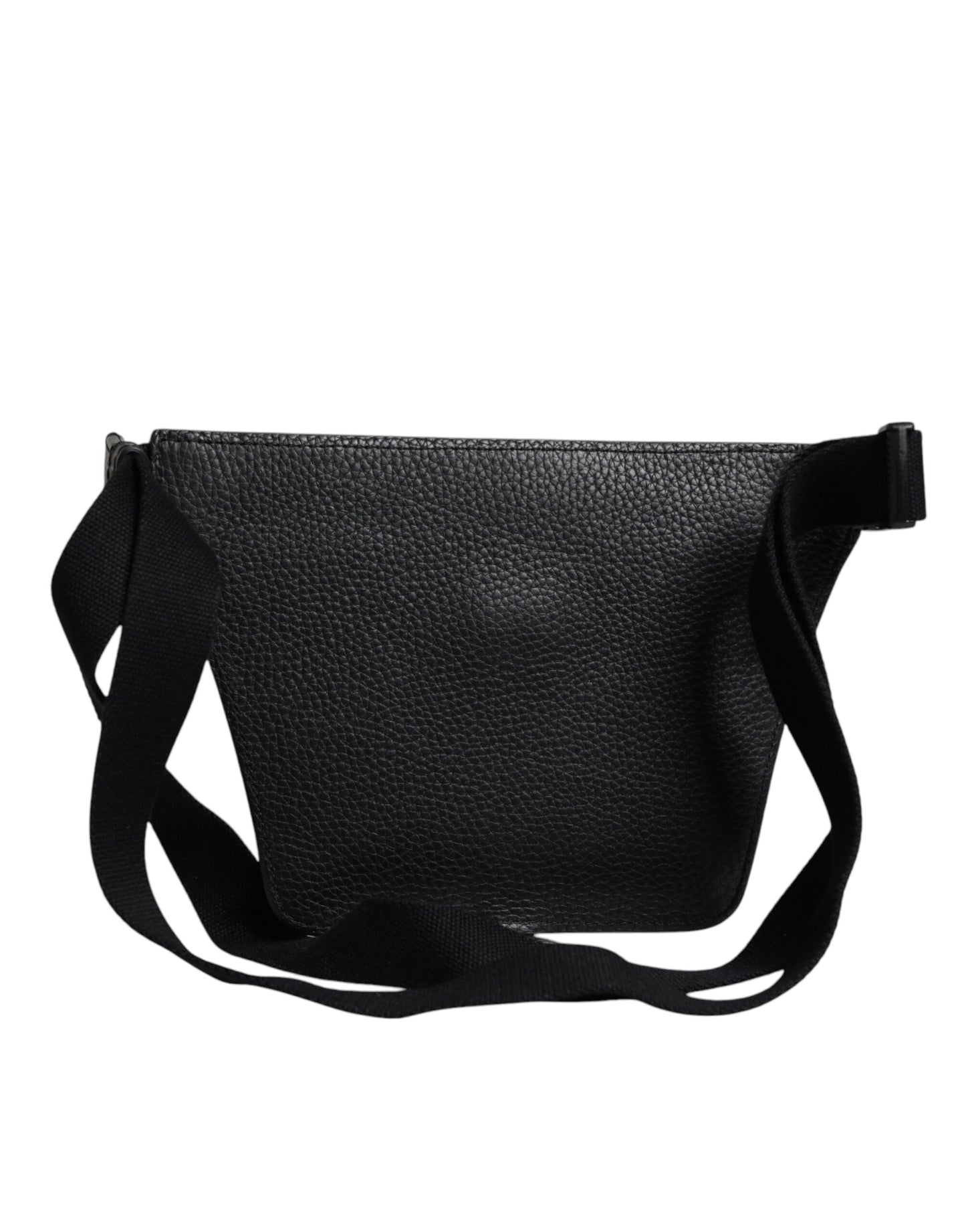 Dolce & Gabbana Black Calfskin Logo Plaque Belt Waist Men Fanny Pack Bag schwarz