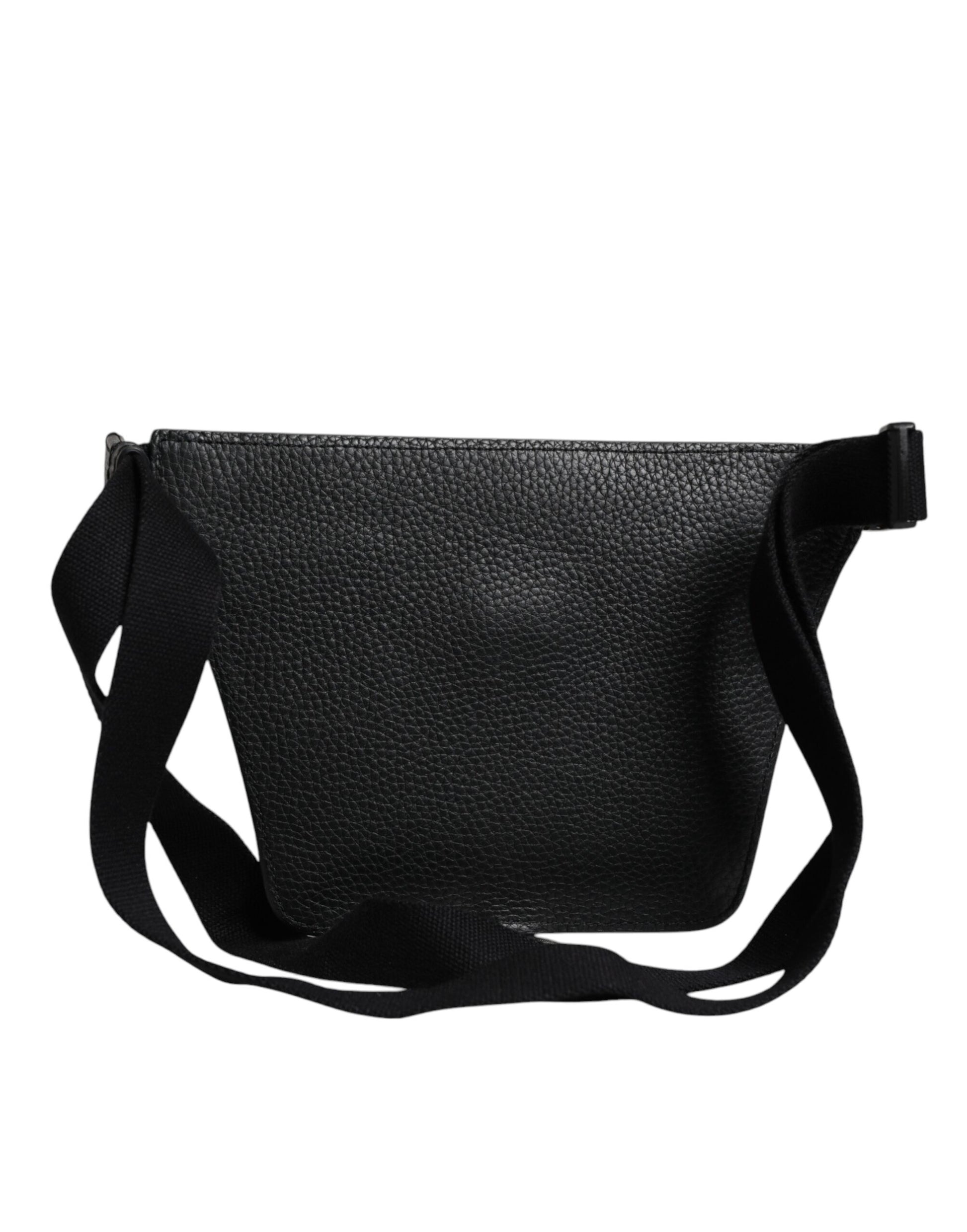 Dolce & Gabbana Black Calfskin Logo Plaque Belt Waist Men Fanny Pack Bag schwarz