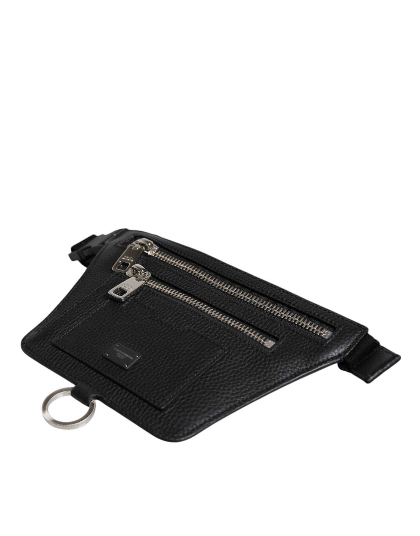 Dolce & Gabbana Black Calfskin Logo Plaque Belt Waist Men Fanny Pack Bag schwarz