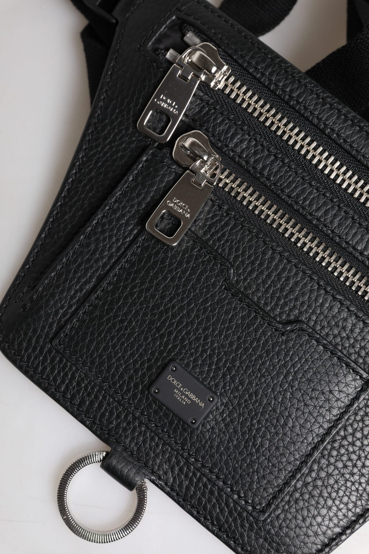 Dolce & Gabbana Black Calfskin Logo Plaque Belt Waist Men Fanny Pack Bag schwarz