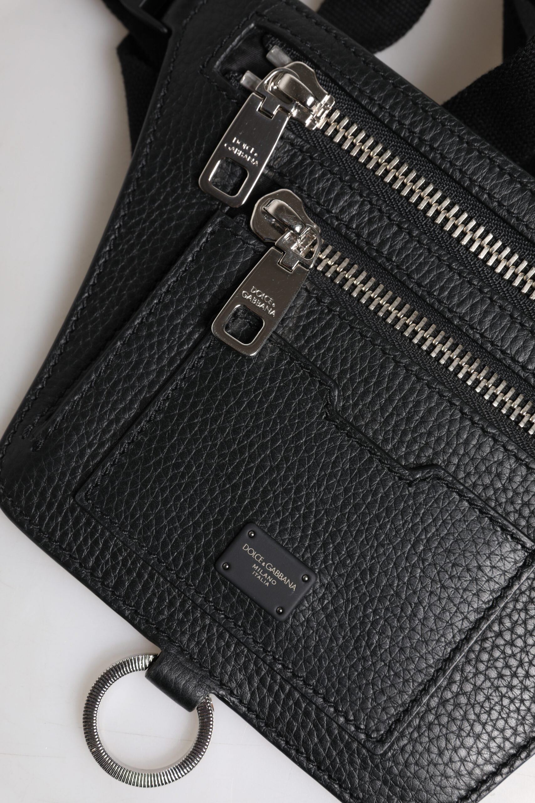 Dolce & Gabbana Black Calfskin Logo Plaque Belt Waist Men Fanny Pack Bag schwarz