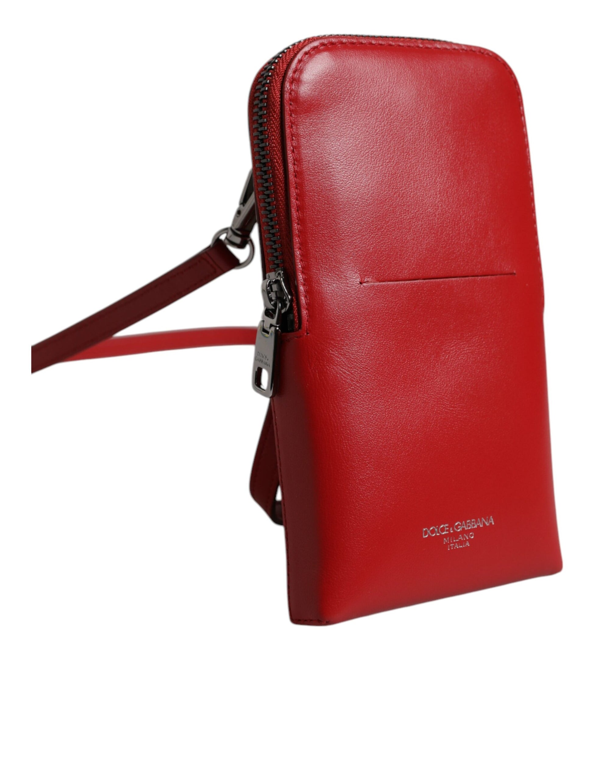 Dolce & Gabbana Red Leather Purse Phone Sling Crossbody Neck Strap Bag rot