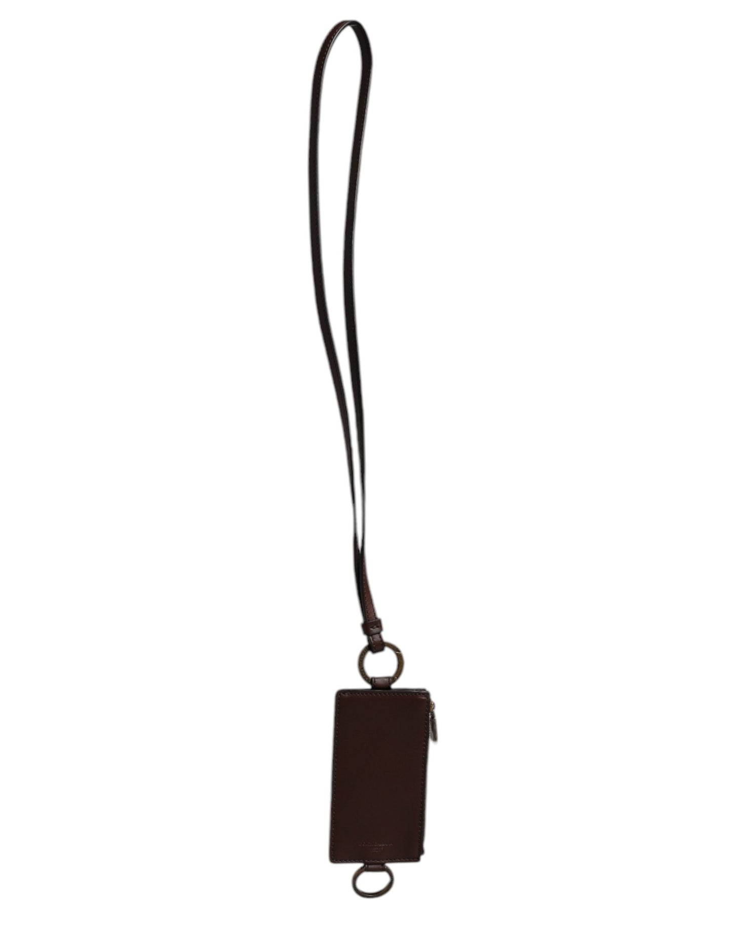 Dolce & Gabbana Brown Calf Leather Lanyard Logo Card Holder Wallet Curated Luxury Accessories by Orvyn