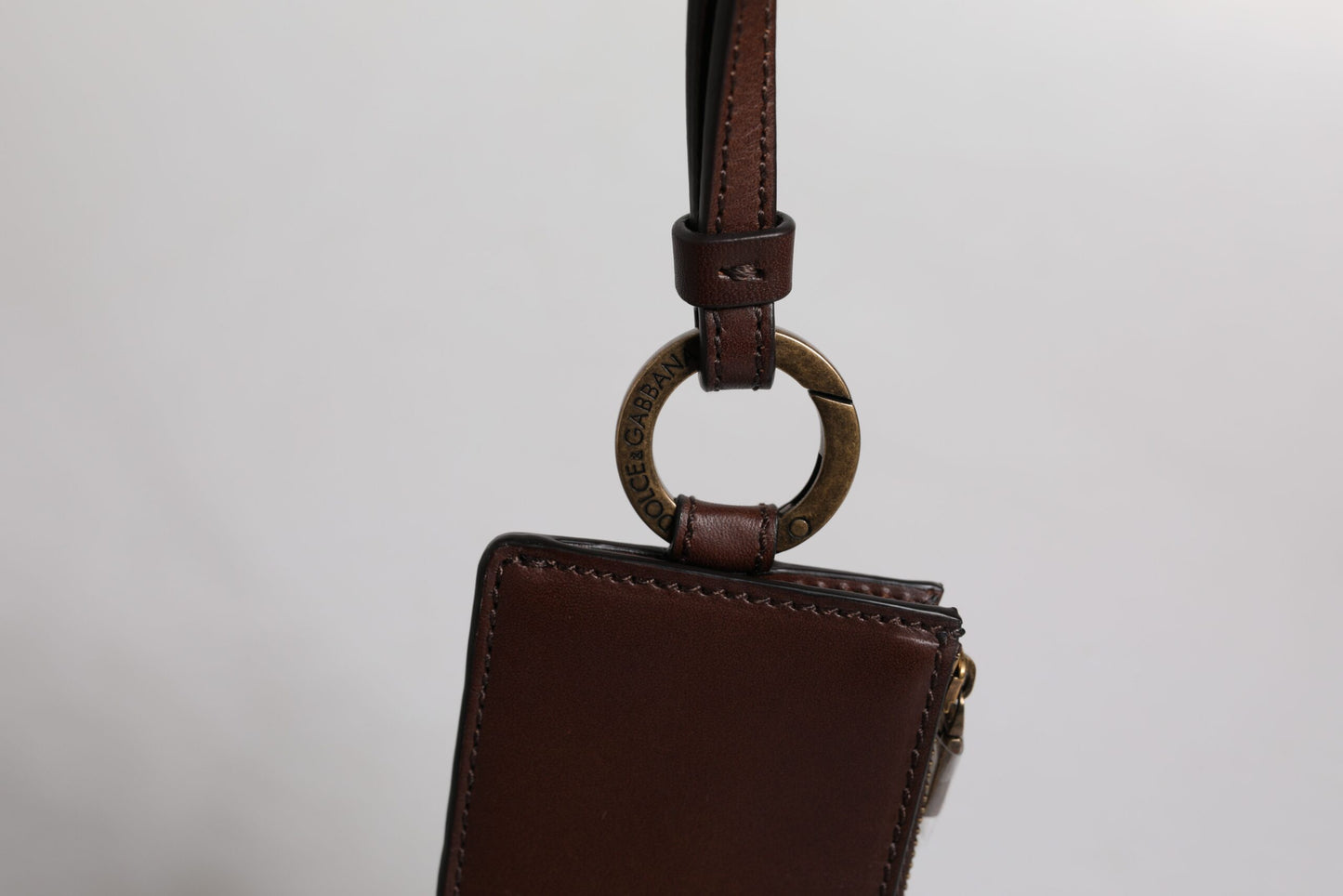 Dolce & Gabbana Brown Calf Leather Lanyard Logo Card Holder Wallet Curated Luxury Accessories by Orvyn