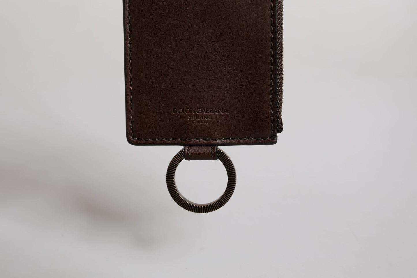 Dolce & Gabbana Brown Calf Leather Lanyard Logo Card Holder Wallet Curated Luxury Accessories by Orvyn