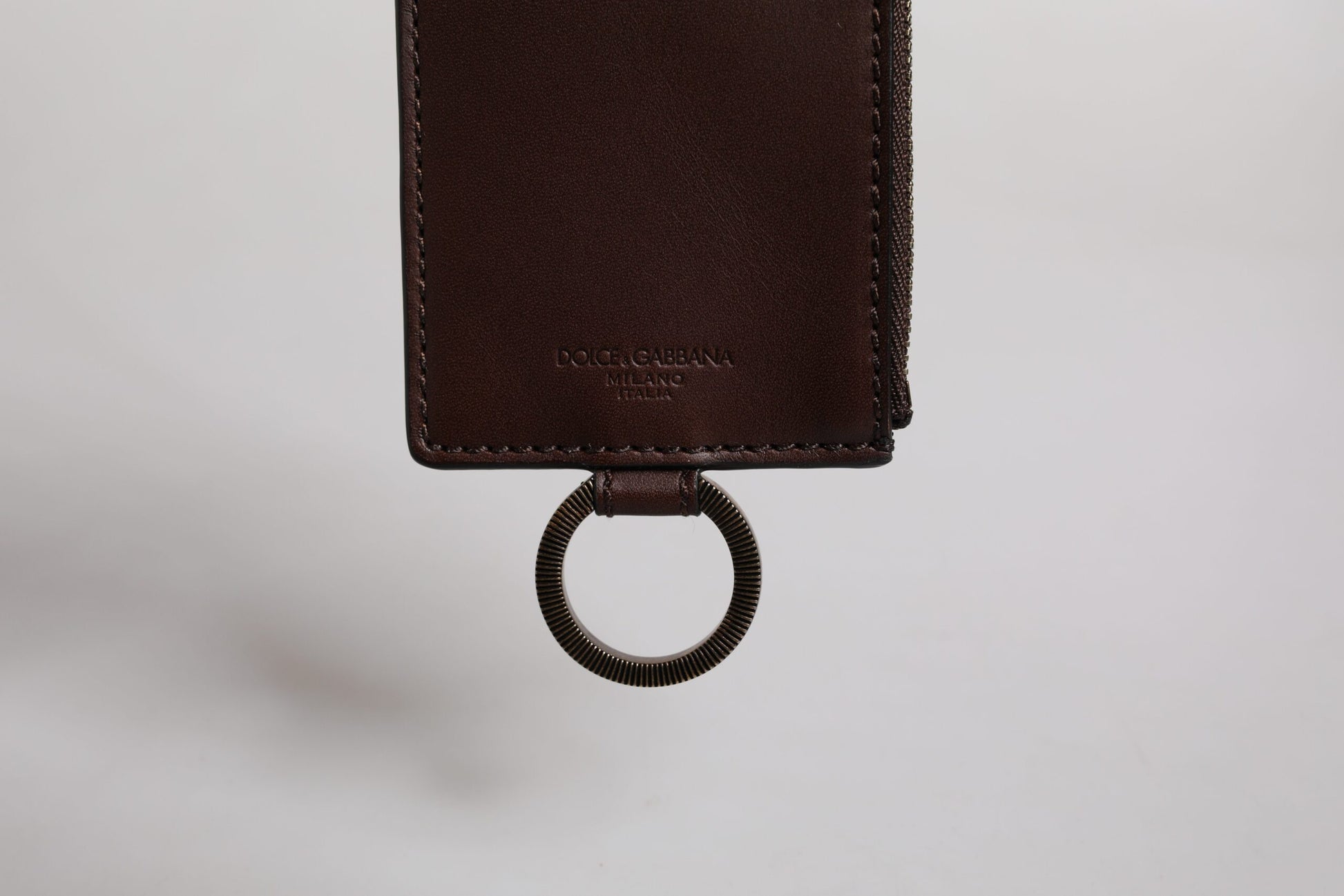 Dolce & Gabbana Brown Calf Leather Lanyard Logo Card Holder Wallet Curated Luxury Accessories by Orvyn