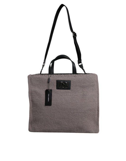 Dolce & Gabbana Grey Alpaca Wool Logo Plaque Tote Shoulder Bag Curated Luxury Accessories by Orvyn
