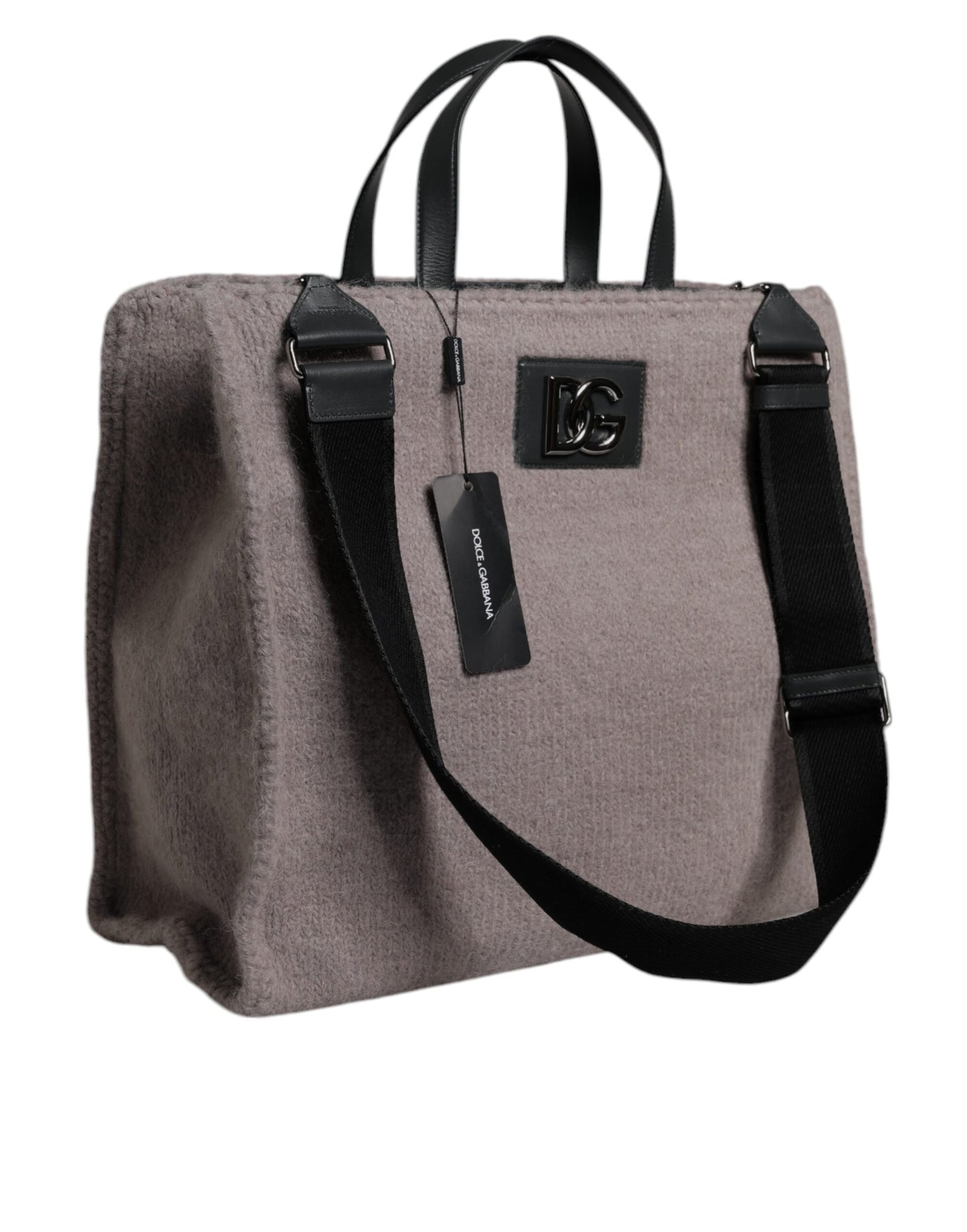 Dolce & Gabbana Grey Alpaca Wool Logo Plaque Tote Shoulder Bag Curated Luxury Accessories by Orvyn