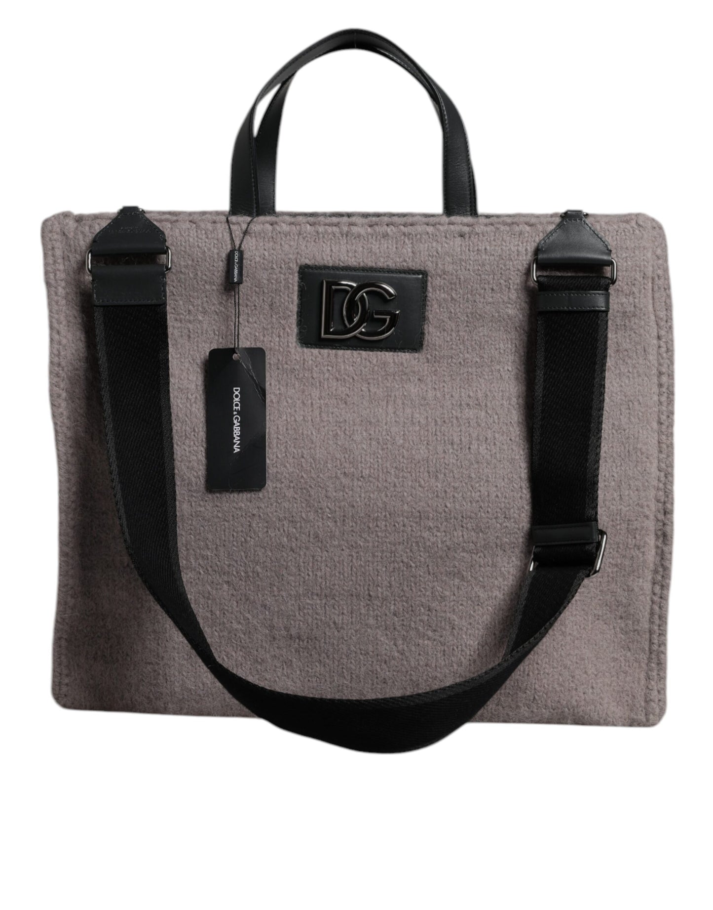 Dolce & Gabbana Grey Alpaca Wool Logo Plaque Tote Shoulder Bag Curated Luxury Accessories by Orvyn