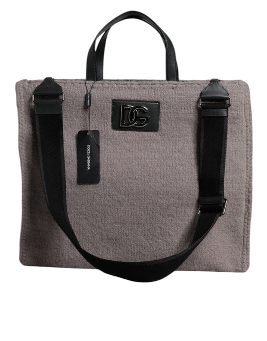 Dolce & Gabbana Grey Alpaca Wool Logo Plaque Tote Shoulder Bag Curated Luxury Accessories by Orvyn