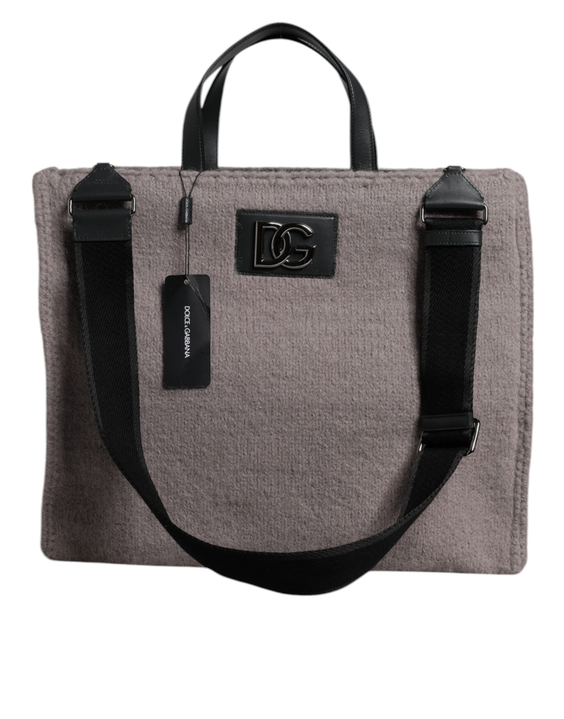 Dolce & Gabbana Grey Alpaca Wool Logo Plaque Tote Shoulder Bag Curated Luxury Accessories by Orvyn