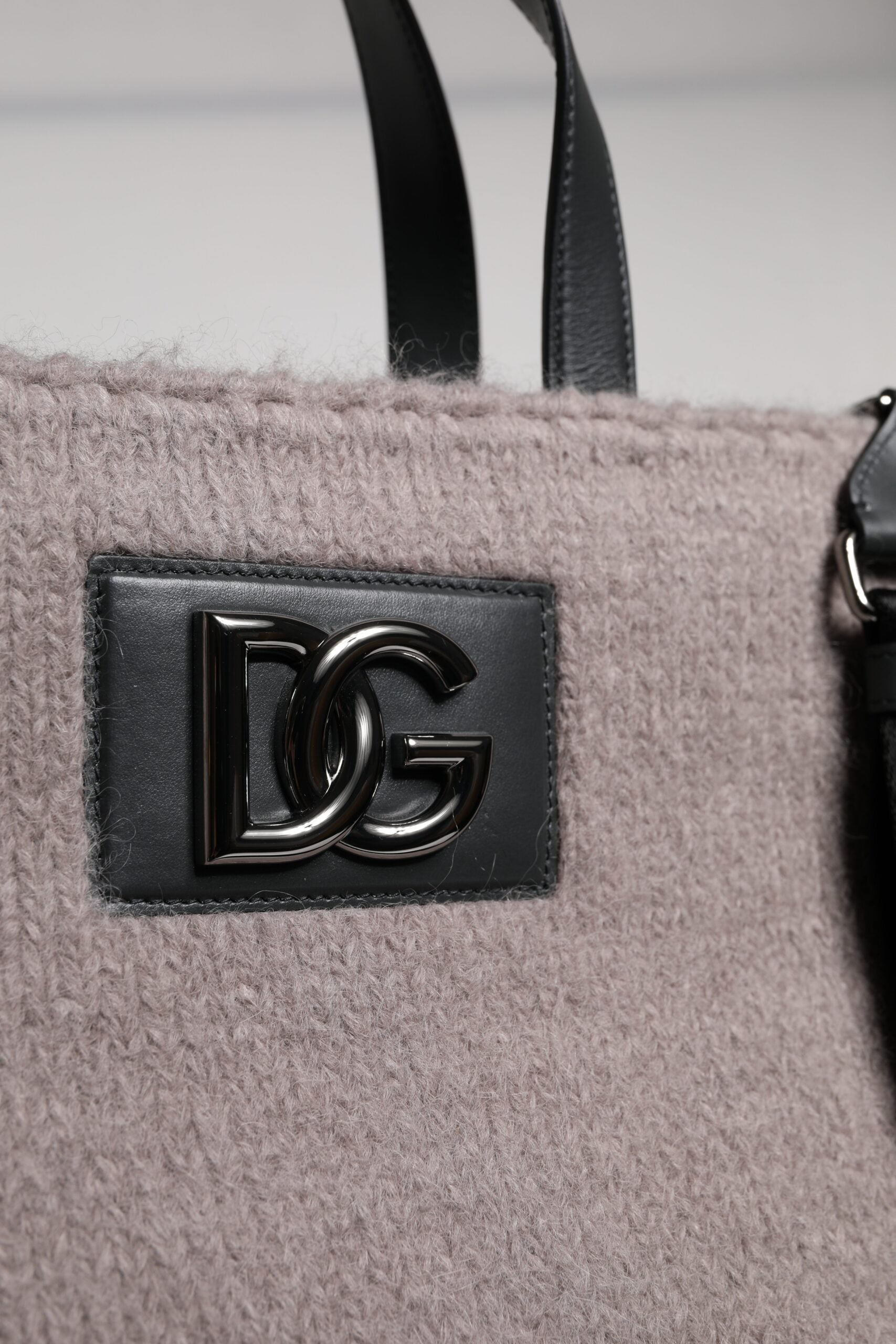 Dolce & Gabbana Grey Alpaca Wool Logo Plaque Tote Shoulder Bag Curated Luxury Accessories by Orvyn
