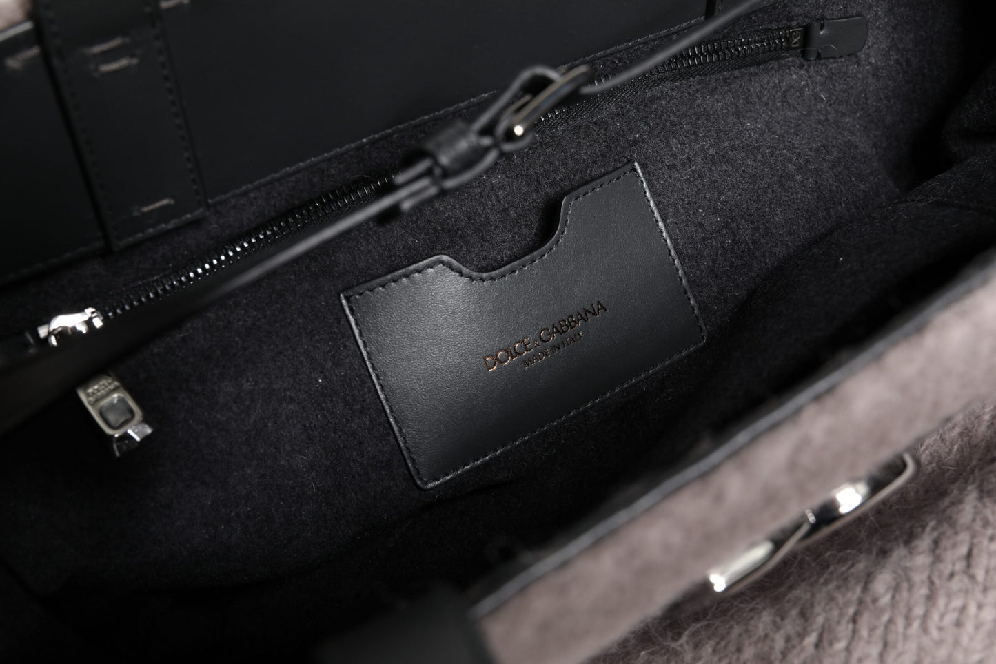 Dolce & Gabbana Grey Alpaca Wool Logo Plaque Tote Shoulder Bag Curated Luxury Accessories by Orvyn