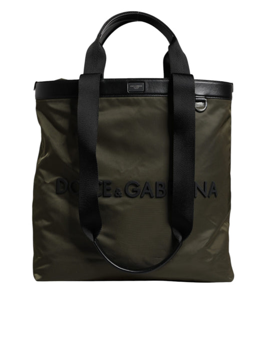 Dolce & Gabbana Military Green Nylon Shoulder Strap Tote Bag Curated Luxury Accessories by Orvyn