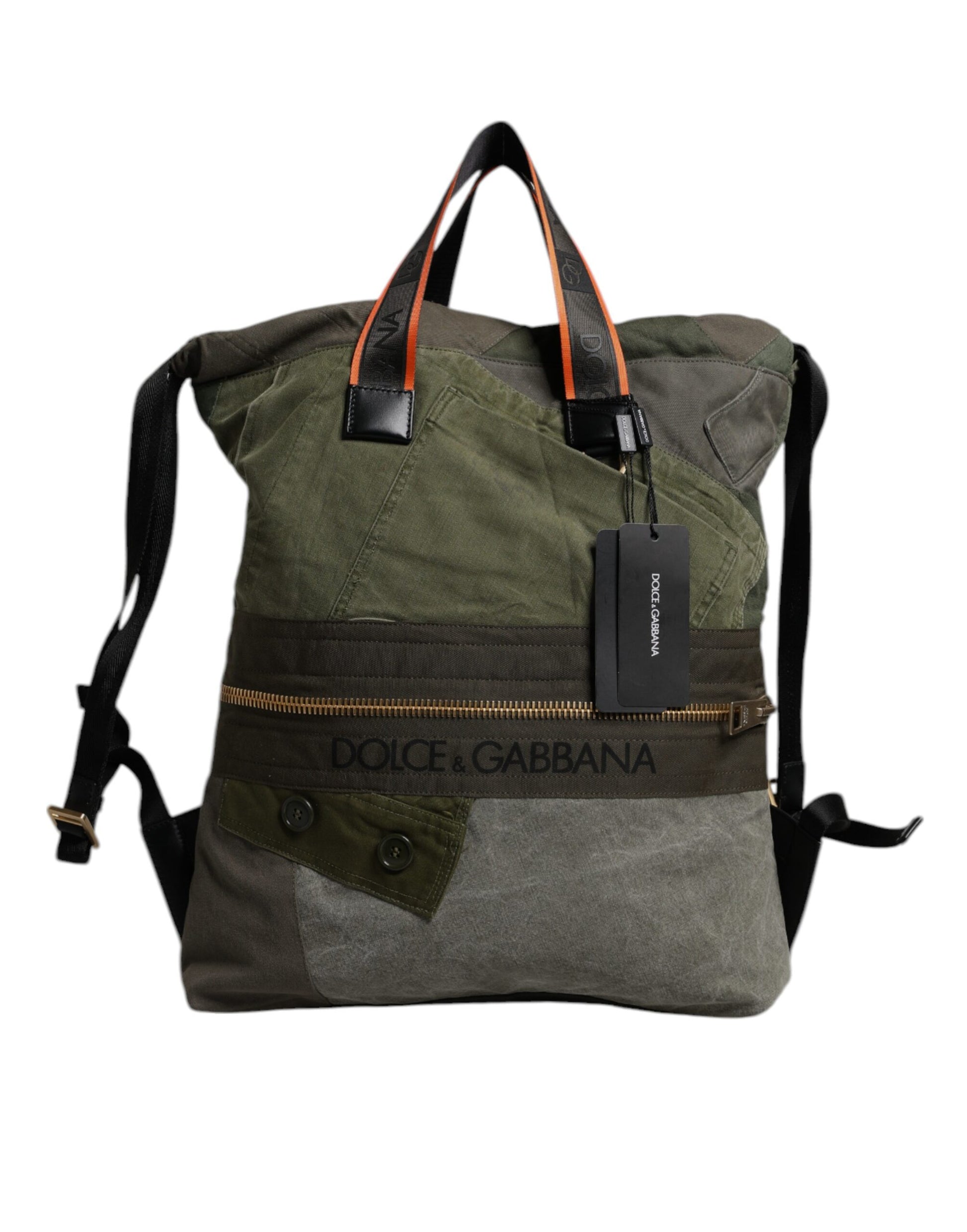 Dolce & Gabbana Military Green Patchwork Rucksack Backpack Bag Curated Luxury Accessories by Orvyn