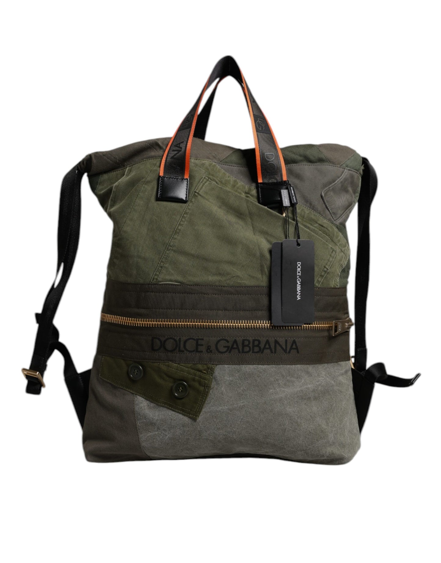 Dolce & Gabbana Military Green Patchwork Rucksack Backpack Bag Curated Luxury Accessories by Orvyn