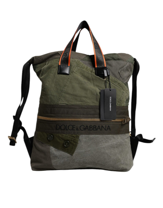 Dolce & Gabbana Military Green Patchwork Rucksack Backpack Bag Curated Luxury Accessories by Orvyn