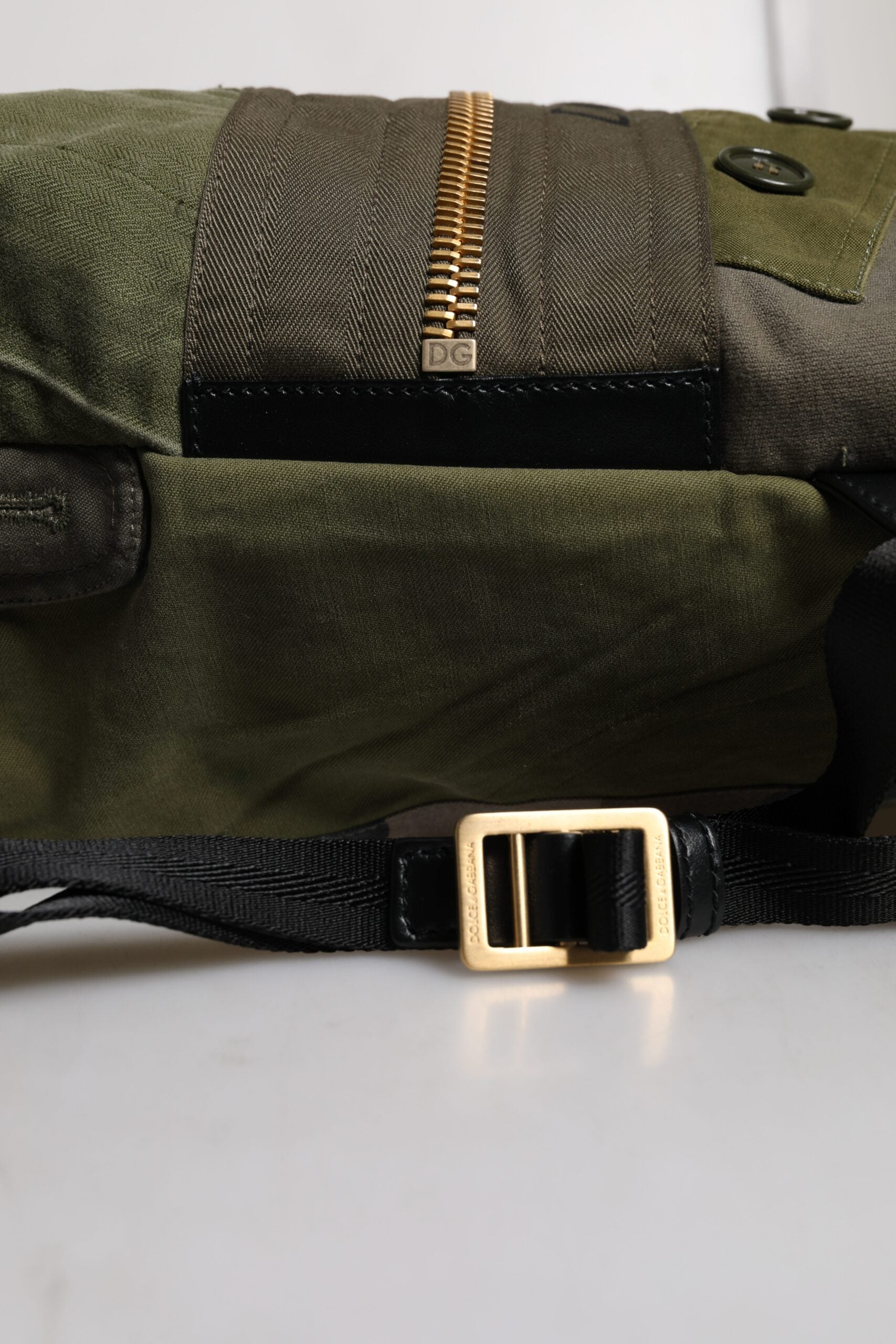 Dolce & Gabbana Military Green Patchwork Rucksack Backpack Bag Curated Luxury Accessories by Orvyn