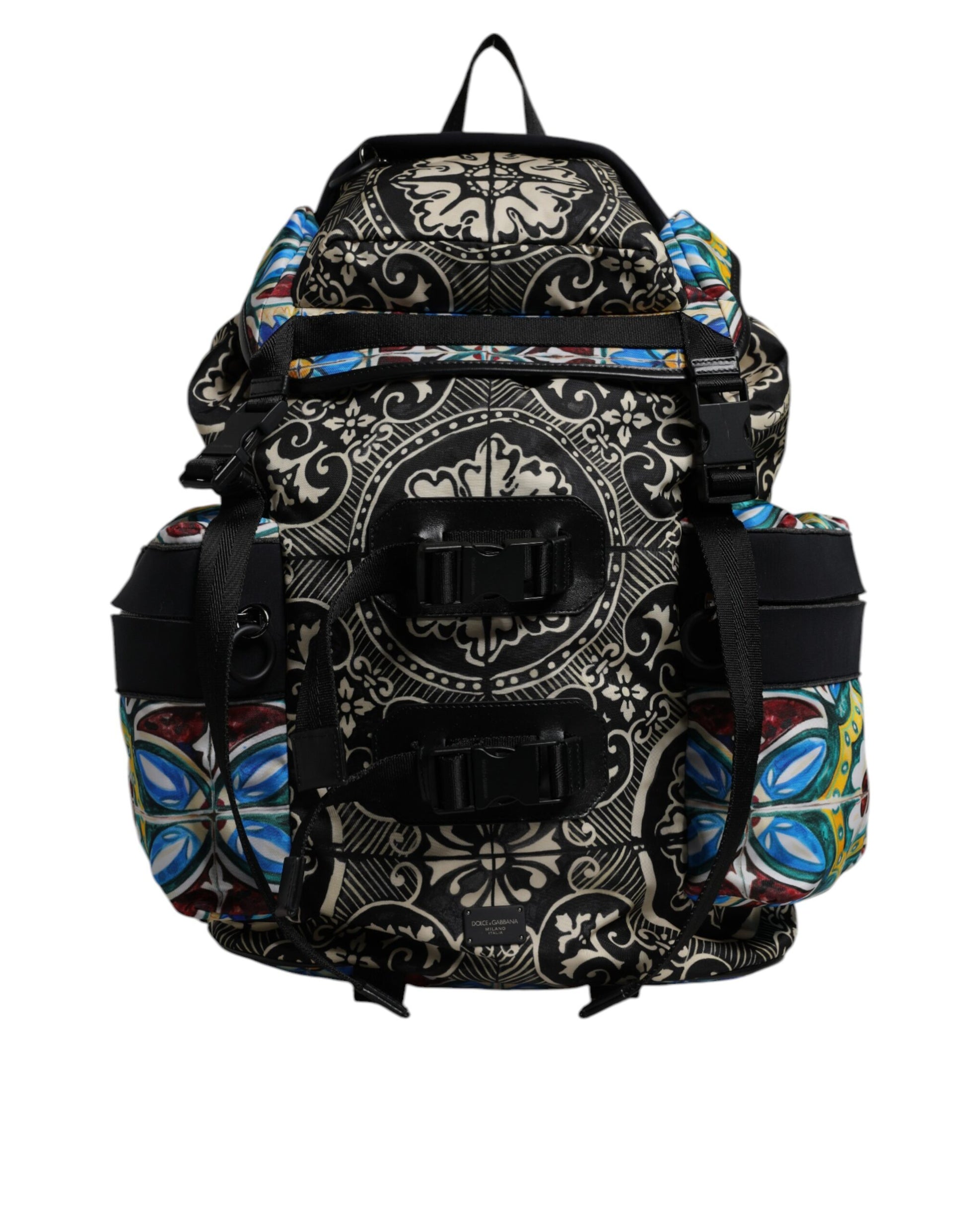 Dolce & Gabbana Multicolor Maiolica Print Nylon Backpack Bag Curated Luxury Accessories by Orvyn