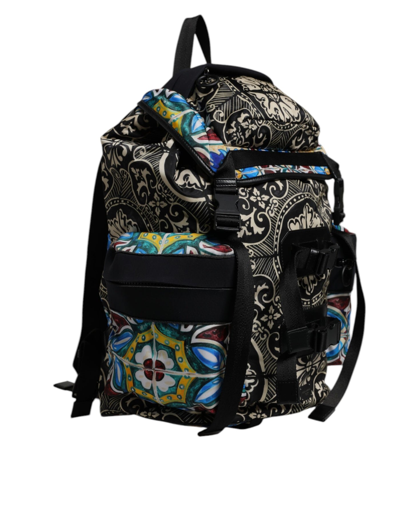 Dolce & Gabbana Multicolor Maiolica Print Nylon Backpack Bag Curated Luxury Accessories by Orvyn
