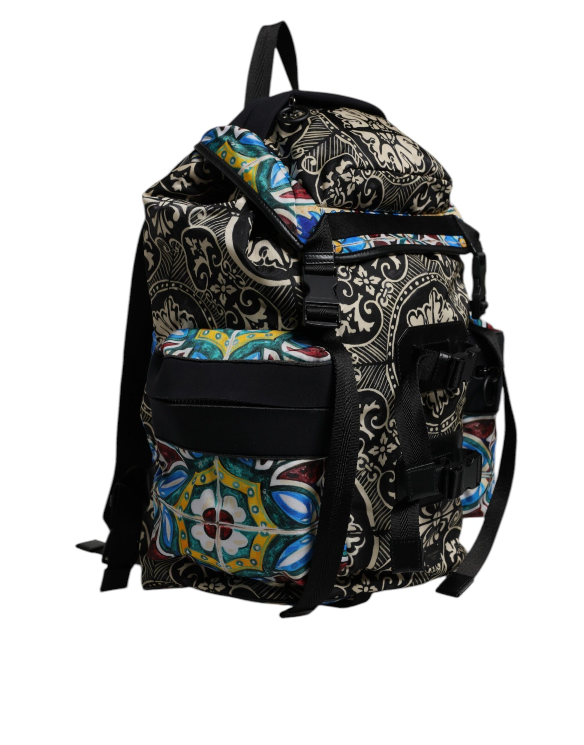 Dolce & Gabbana Multicolor Maiolica Print Nylon Backpack Bag Curated Luxury Accessories by Orvyn