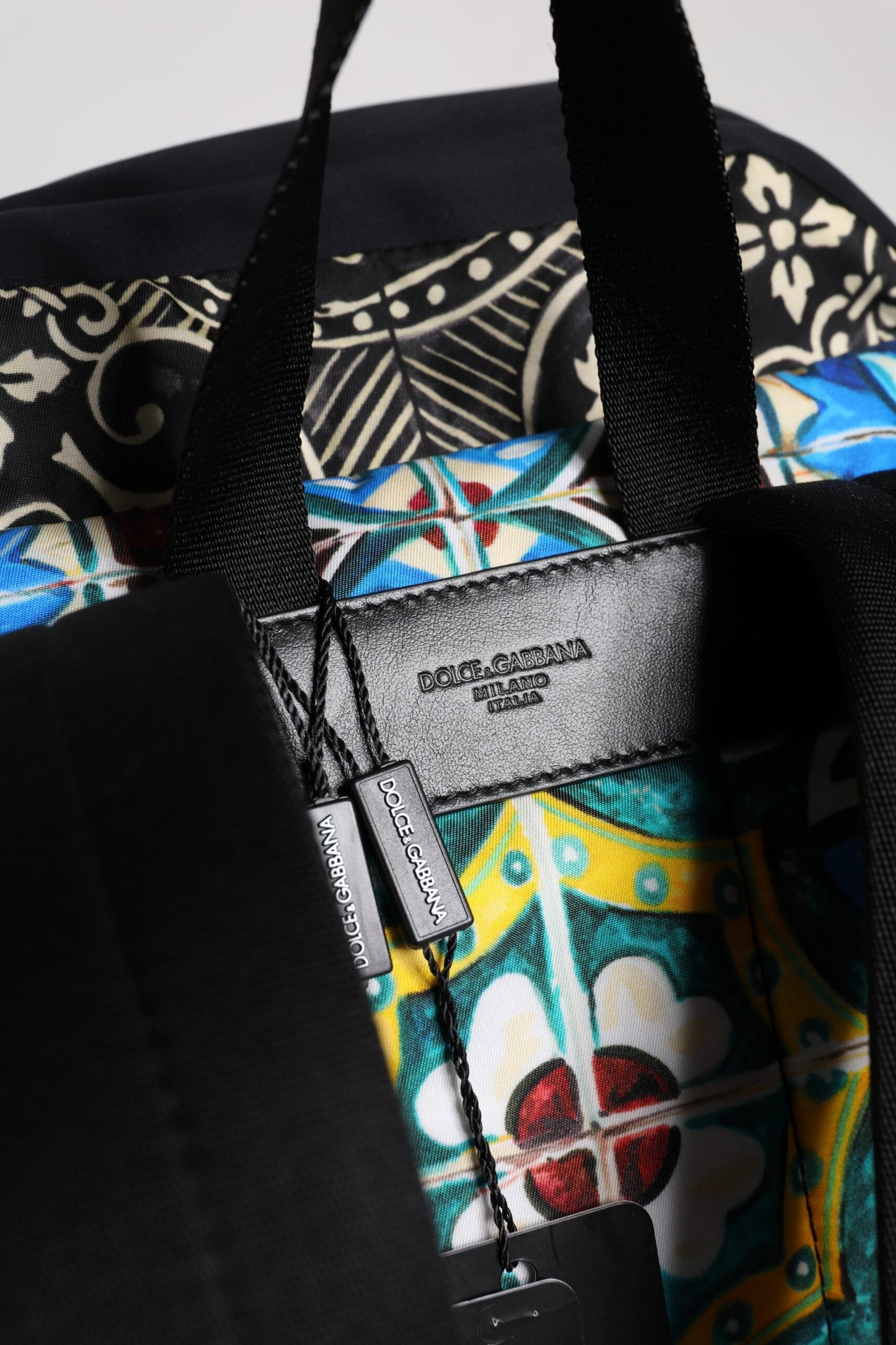 Dolce & Gabbana Multicolor Maiolica Print Nylon Backpack Bag Curated Luxury Accessories by Orvyn