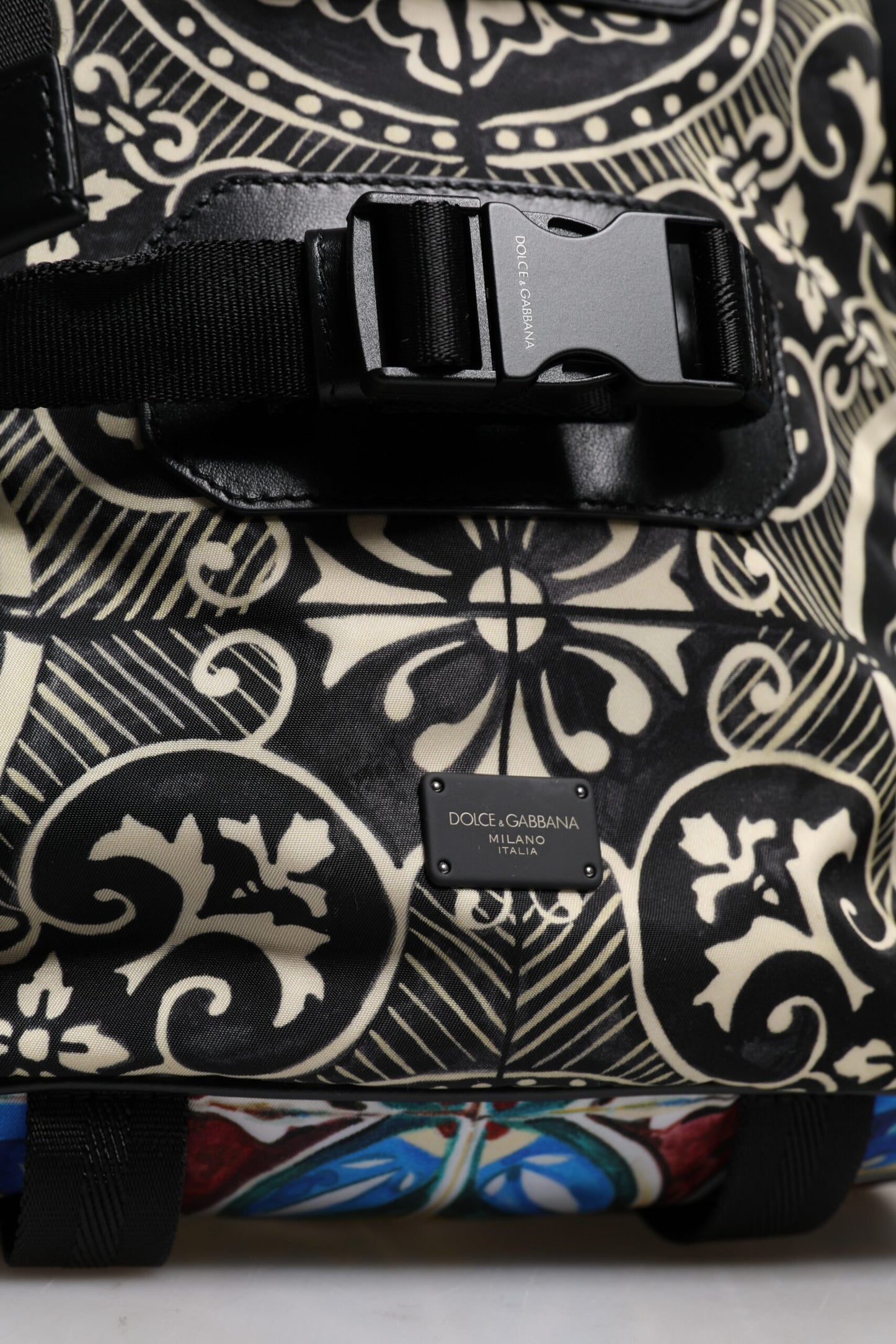 Dolce & Gabbana Multicolor Maiolica Print Nylon Backpack Bag Curated Luxury Accessories by Orvyn