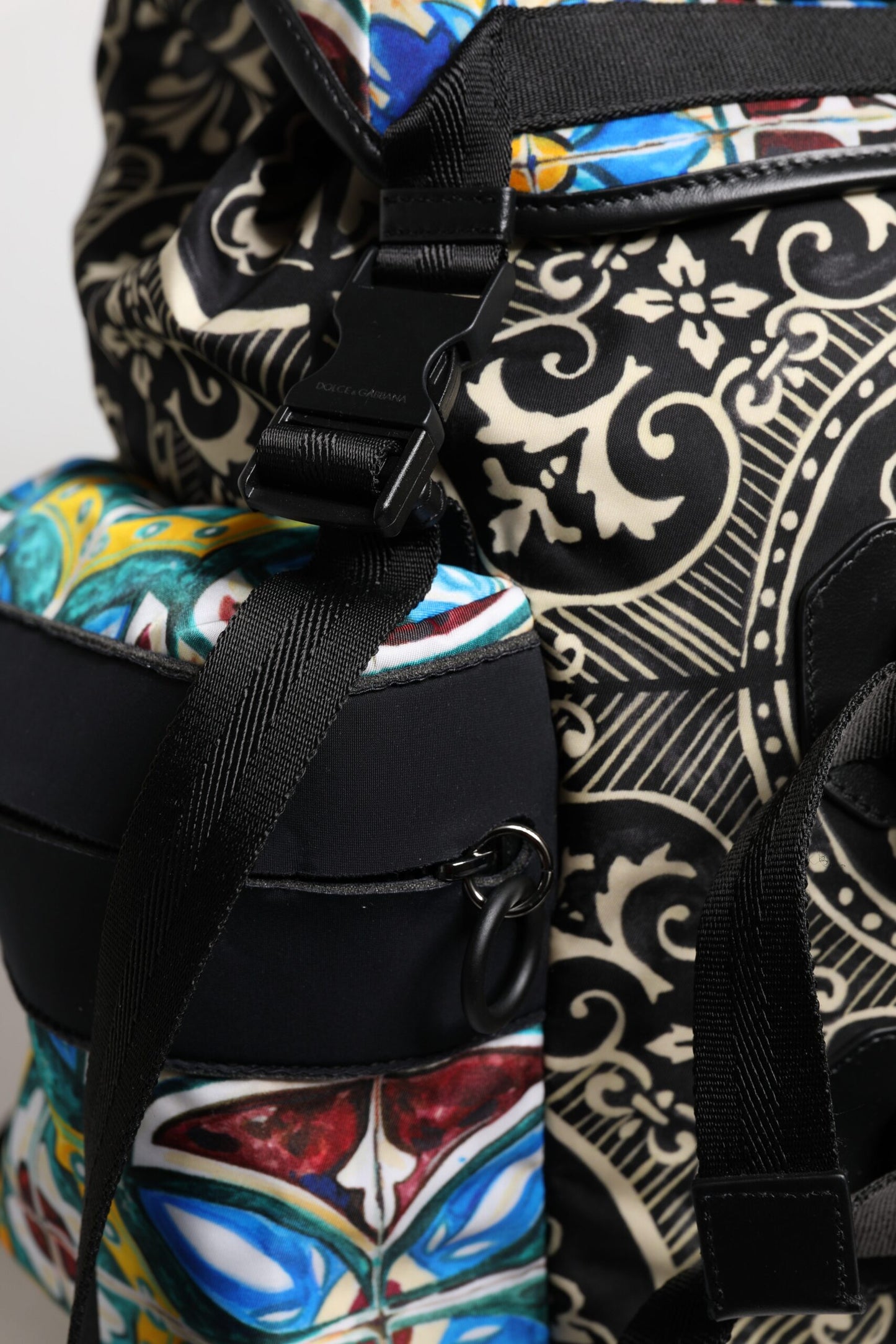 Dolce & Gabbana Multicolor Maiolica Print Nylon Backpack Bag Curated Luxury Accessories by Orvyn