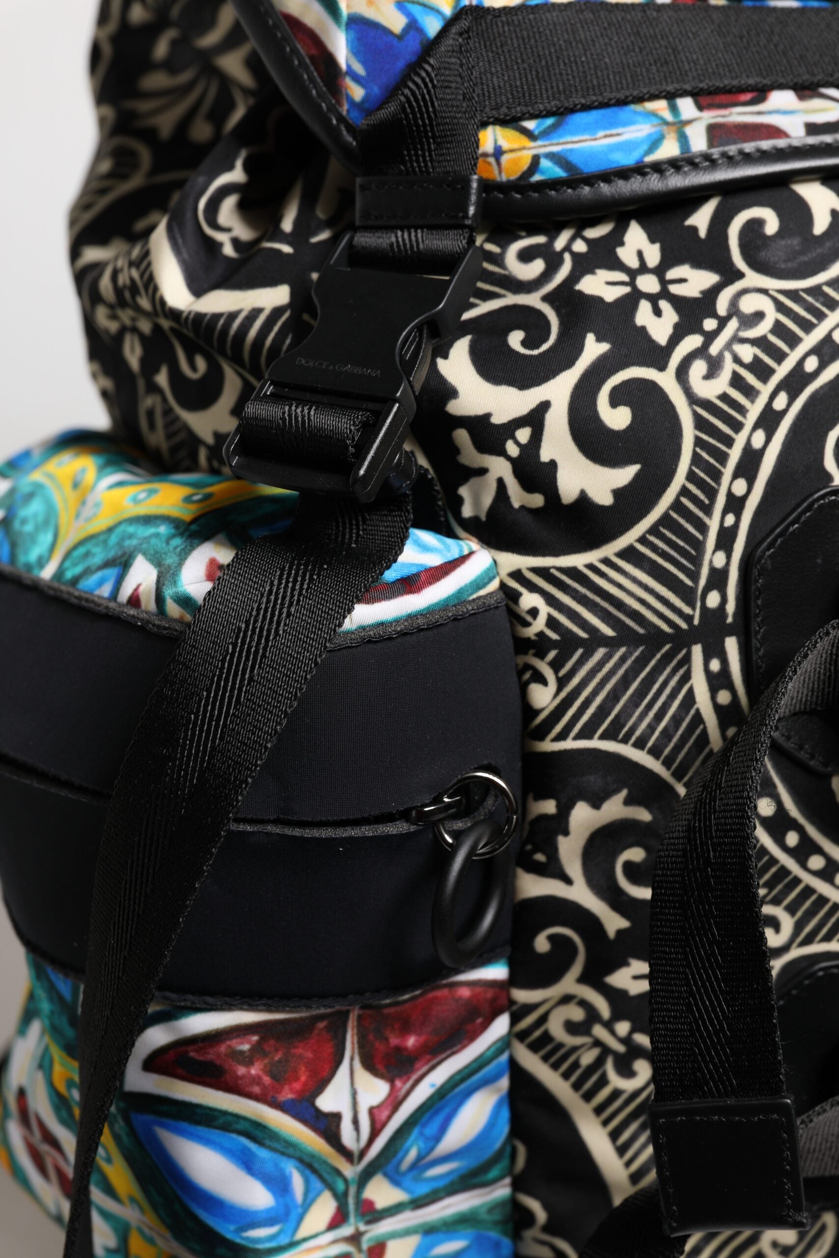 Dolce & Gabbana Multicolor Maiolica Print Nylon Backpack Bag Curated Luxury Accessories by Orvyn
