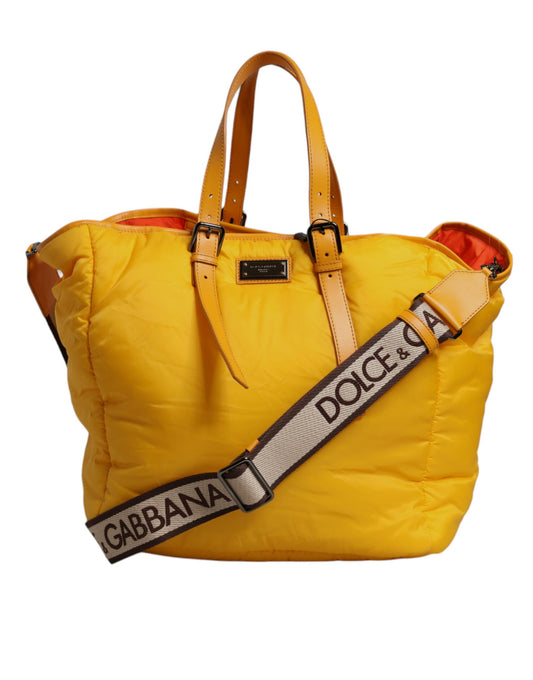 Dolce & Gabbana Yellow Orange Nylon Logo Plaque Hand Shoulder Duffle Bag Curated Luxury Accessories by Orvyn