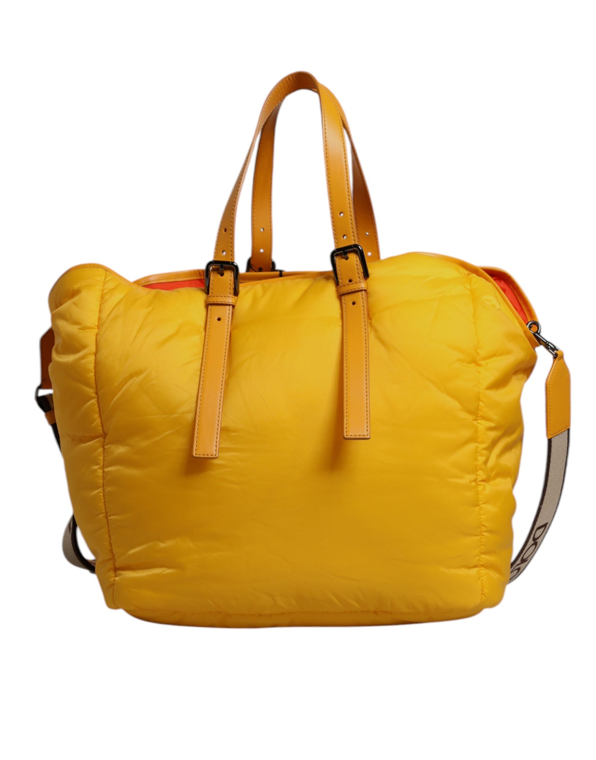 Dolce & Gabbana Yellow Orange Nylon Logo Plaque Hand Shoulder Duffle Bag Curated Luxury Accessories by Orvyn