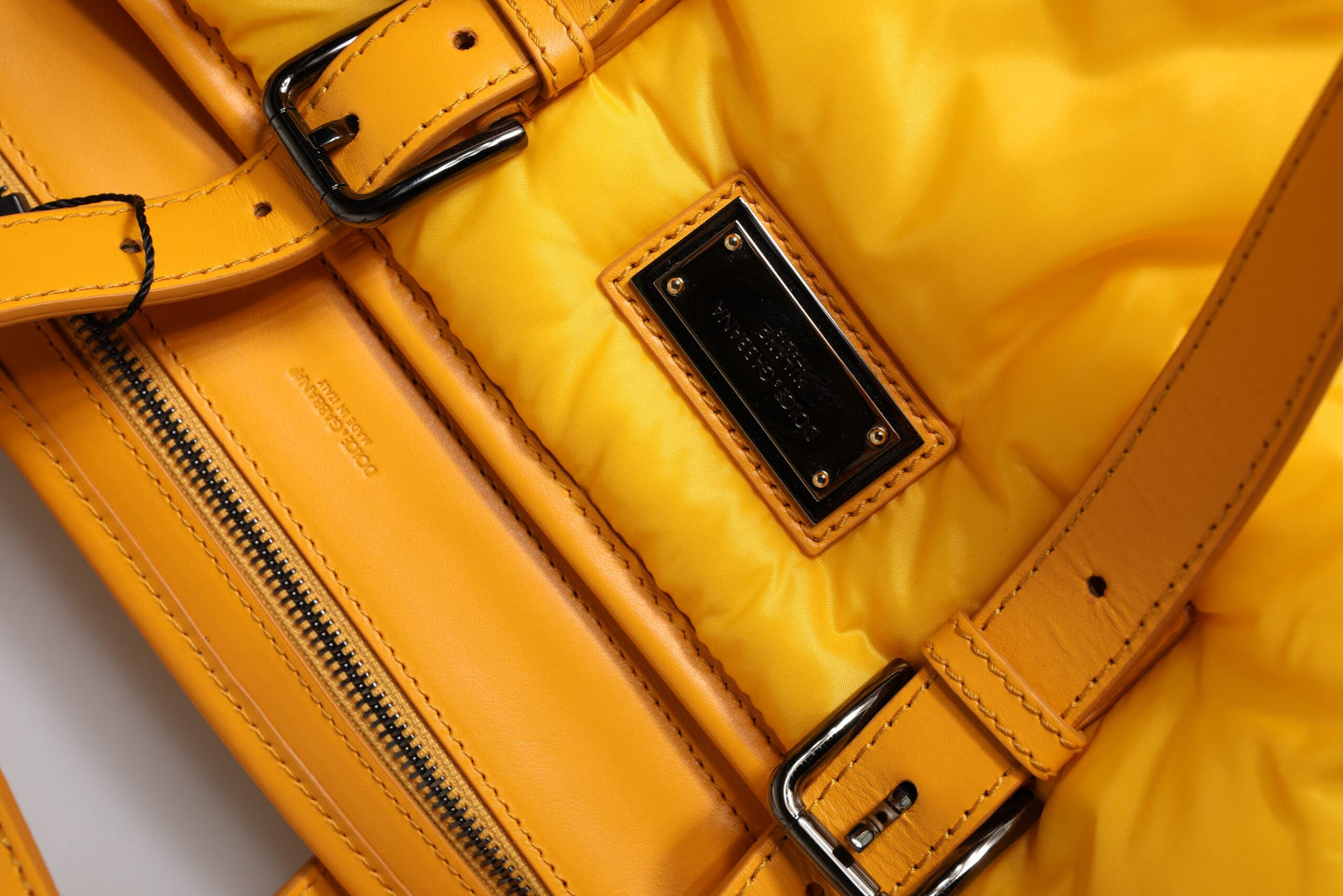 Dolce & Gabbana Yellow Orange Nylon Logo Plaque Hand Shoulder Duffle Bag Curated Luxury Accessories by Orvyn