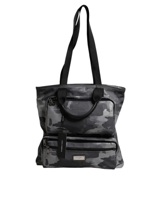 Dolce & Gabbana Gray Camo Cotton Multiple Compartments Tote Bag Curated Luxury Accessories by Orvyn