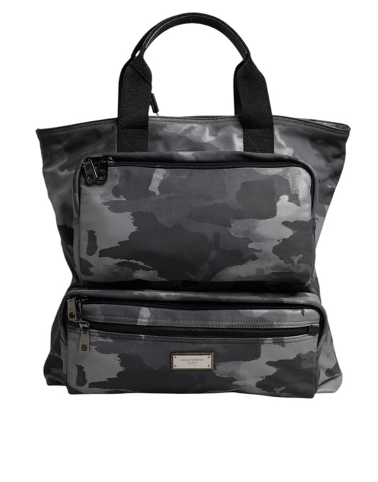 Dolce & Gabbana Gray Camo Cotton Multiple Compartments Tote Bag Curated Luxury Accessories by Orvyn