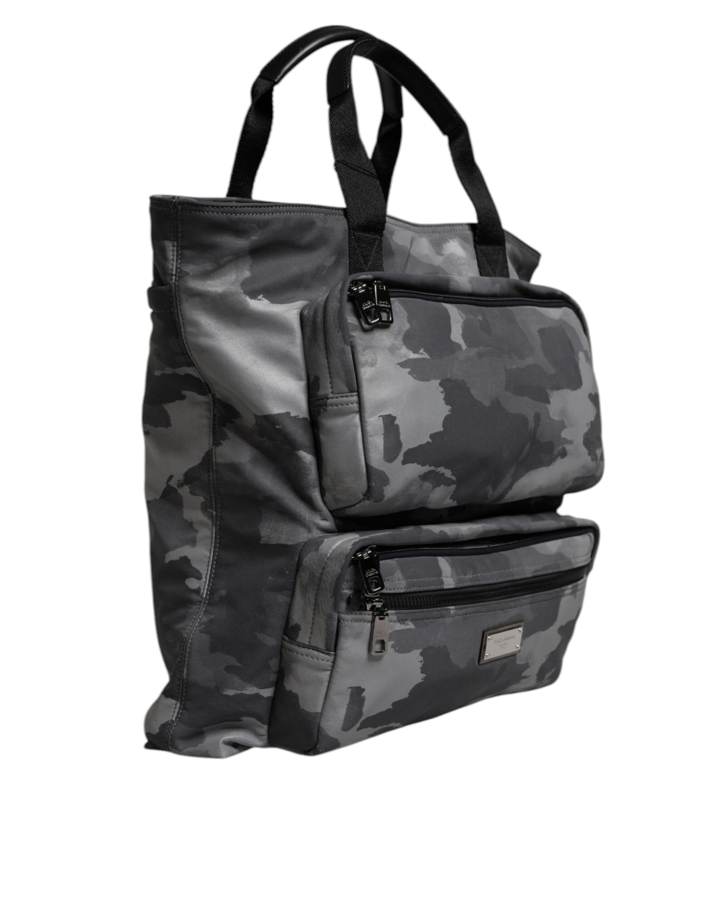 Dolce & Gabbana Gray Camo Cotton Multiple Compartments Tote Bag Curated Luxury Accessories by Orvyn