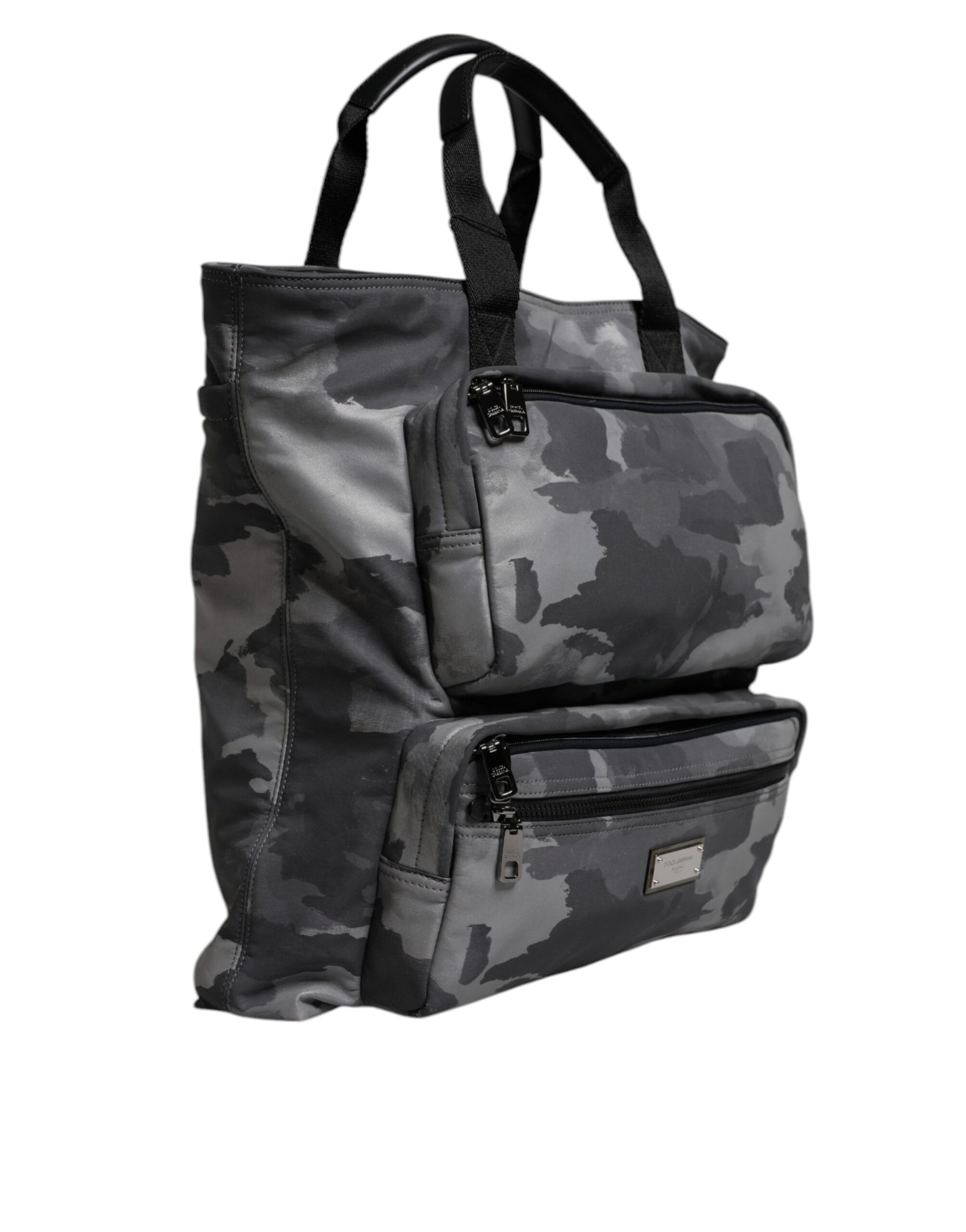 Dolce & Gabbana Gray Camo Cotton Multiple Compartments Tote Bag Curated Luxury Accessories by Orvyn