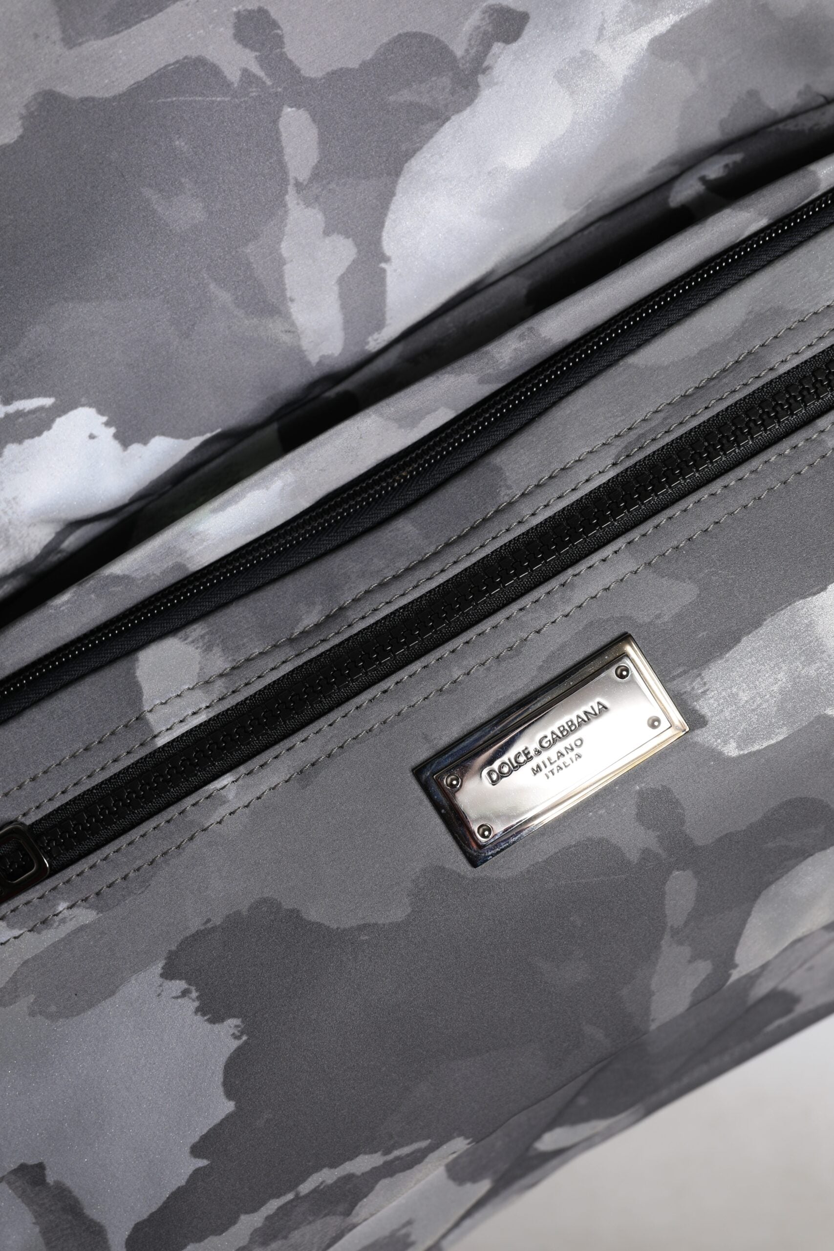 Dolce & Gabbana Gray Camo Cotton Multiple Compartments Tote Bag Curated Luxury Accessories by Orvyn