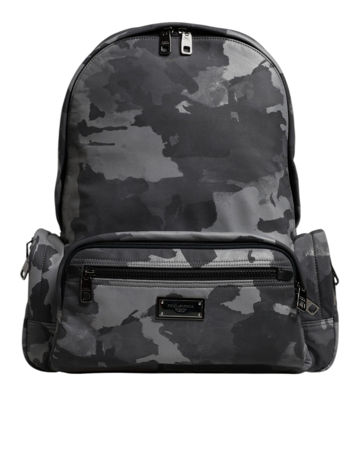 Dolce & Gabbana Gray Cotton Camouflage Logo Plaque Backpack Bag Curated Luxury Accessories by Orvyn