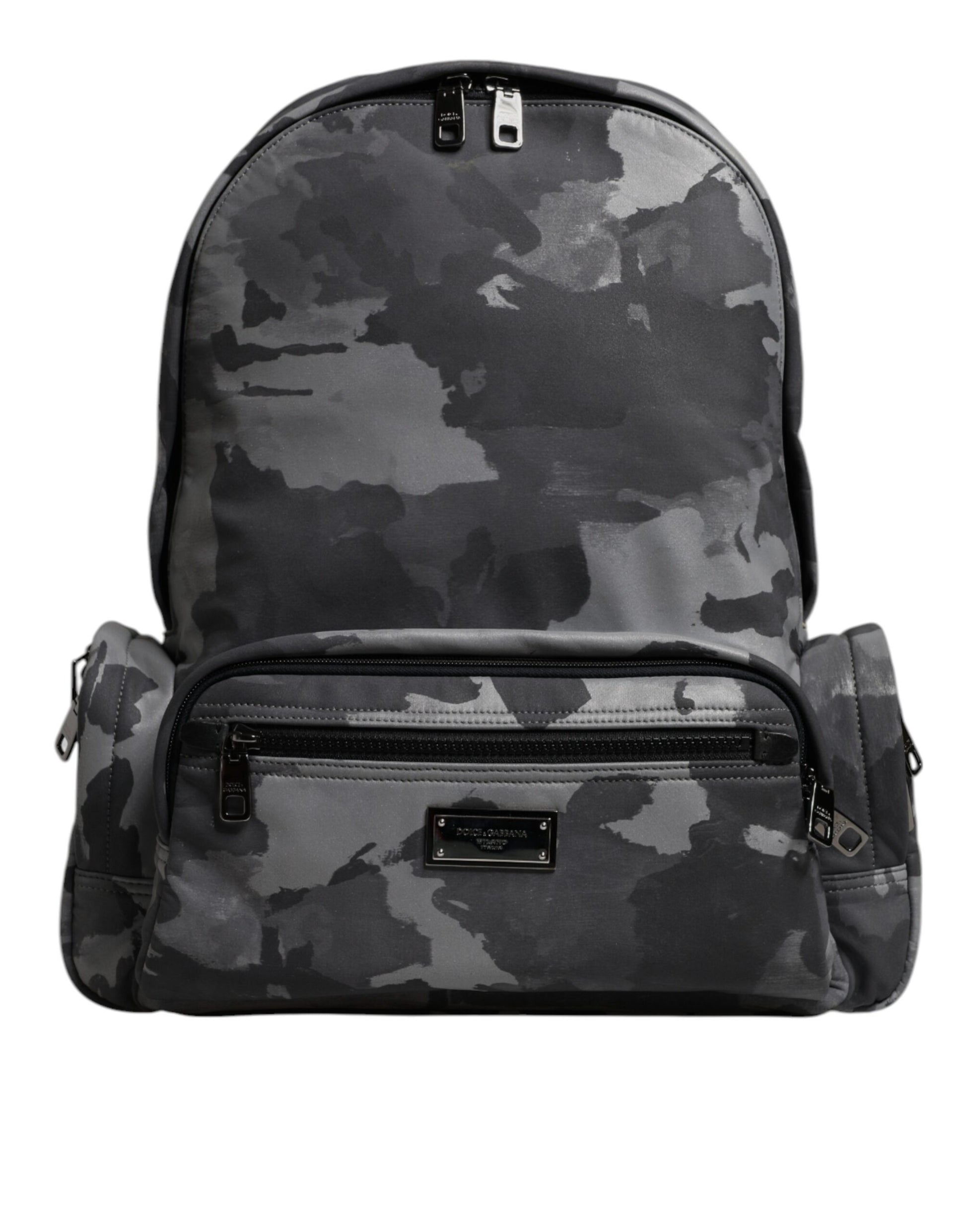 Dolce & Gabbana Gray Cotton Camouflage Logo Plaque Backpack Bag Curated Luxury Accessories by Orvyn