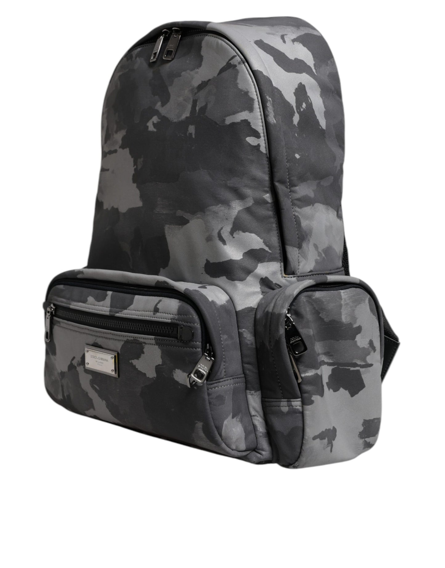Dolce & Gabbana Gray Cotton Camouflage Logo Plaque Backpack Bag Curated Luxury Accessories by Orvyn