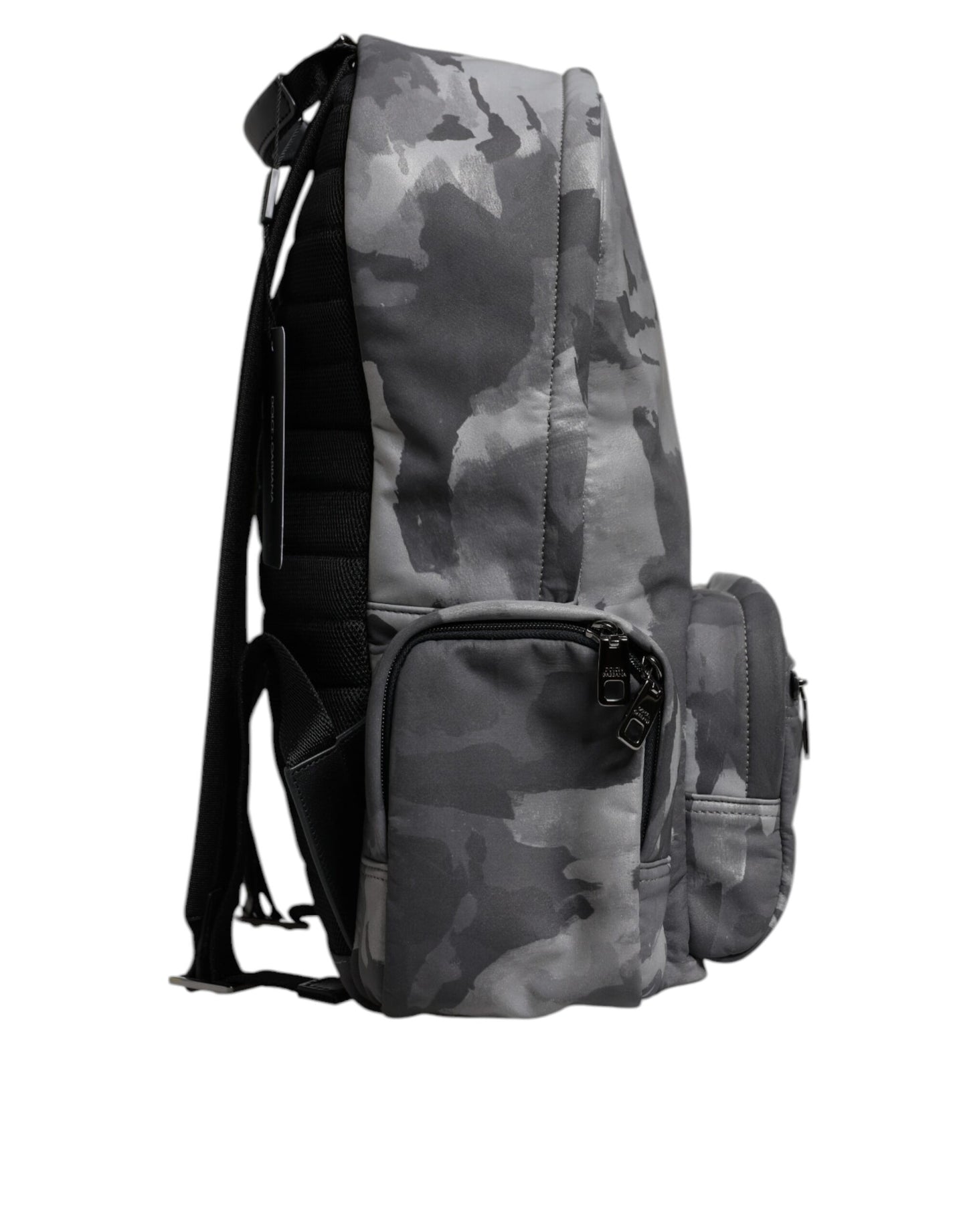 Dolce & Gabbana Gray Cotton Camouflage Logo Plaque Backpack Bag Curated Luxury Accessories by Orvyn