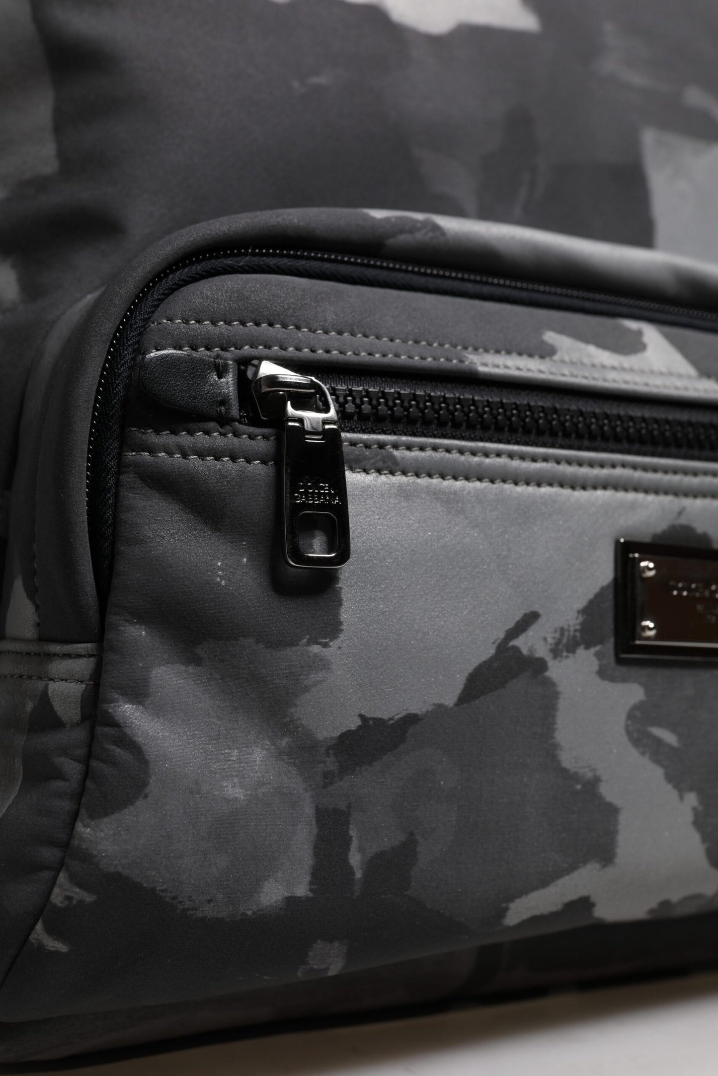 Dolce & Gabbana Gray Cotton Camouflage Logo Plaque Backpack Bag Curated Luxury Accessories by Orvyn