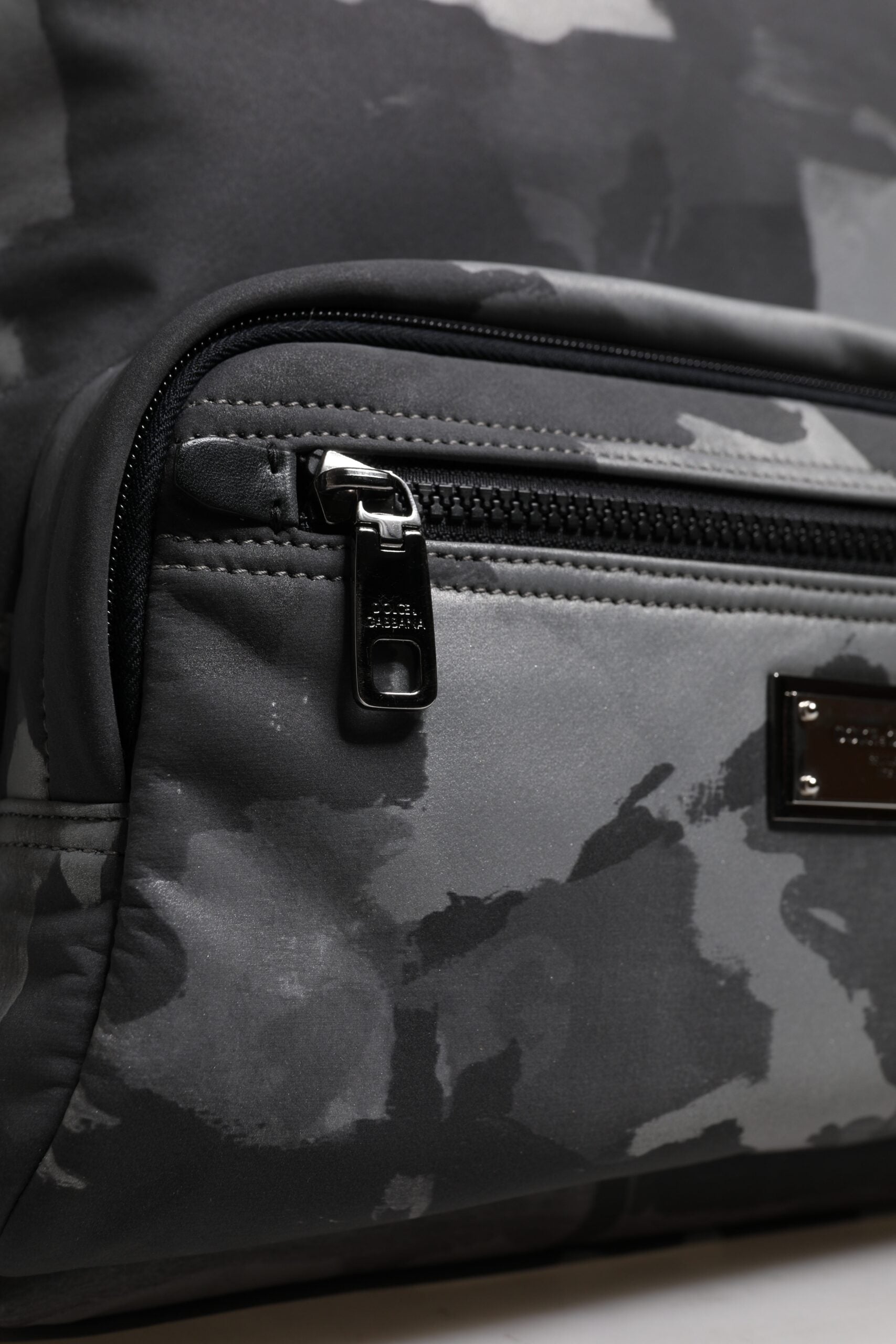 Dolce & Gabbana Gray Cotton Camouflage Logo Plaque Backpack Bag Curated Luxury Accessories by Orvyn