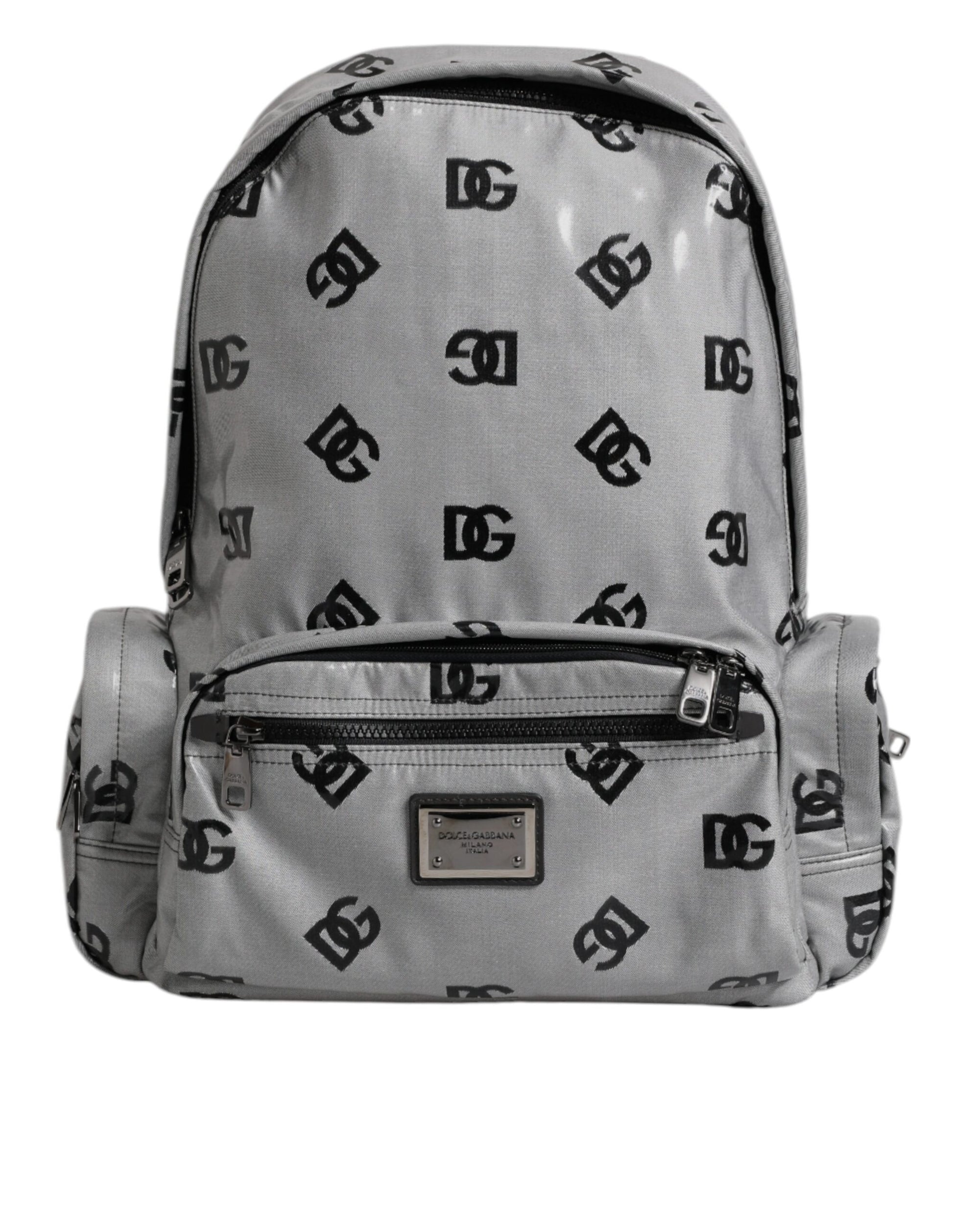 Dolce & Gabbana Polyester Gray Black DG Logo Plaque Backpack Bag Curated Luxury Accessories by Orvyn