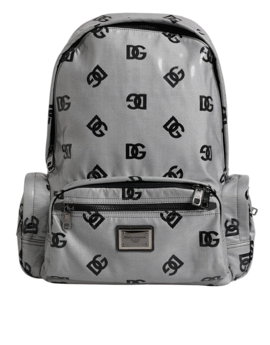 Dolce & Gabbana Polyester Gray Black DG Logo Plaque Backpack Bag Curated Luxury Accessories by Orvyn