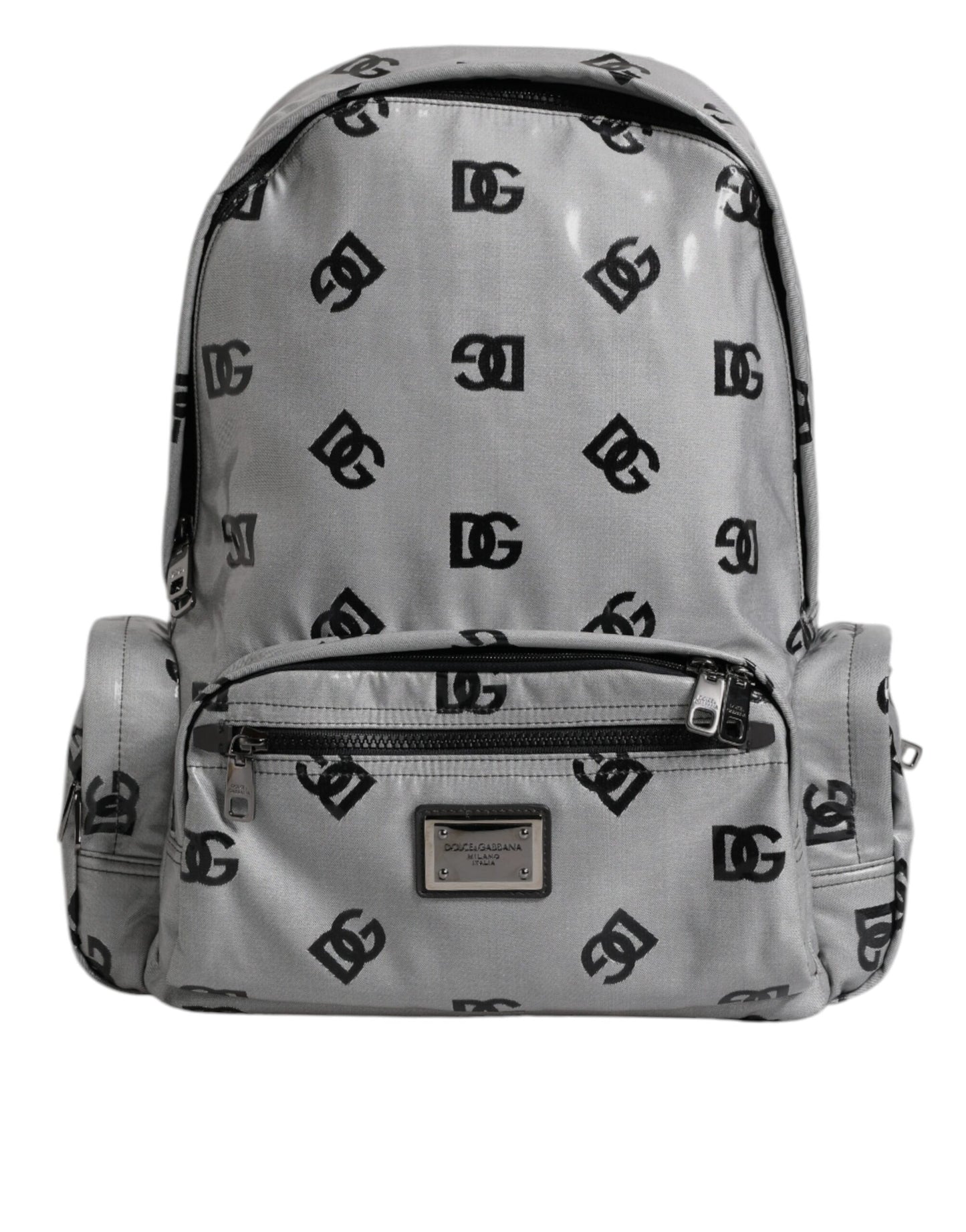 Dolce & Gabbana Polyester Gray Black DG Logo Plaque Backpack Bag Curated Luxury Accessories by Orvyn
