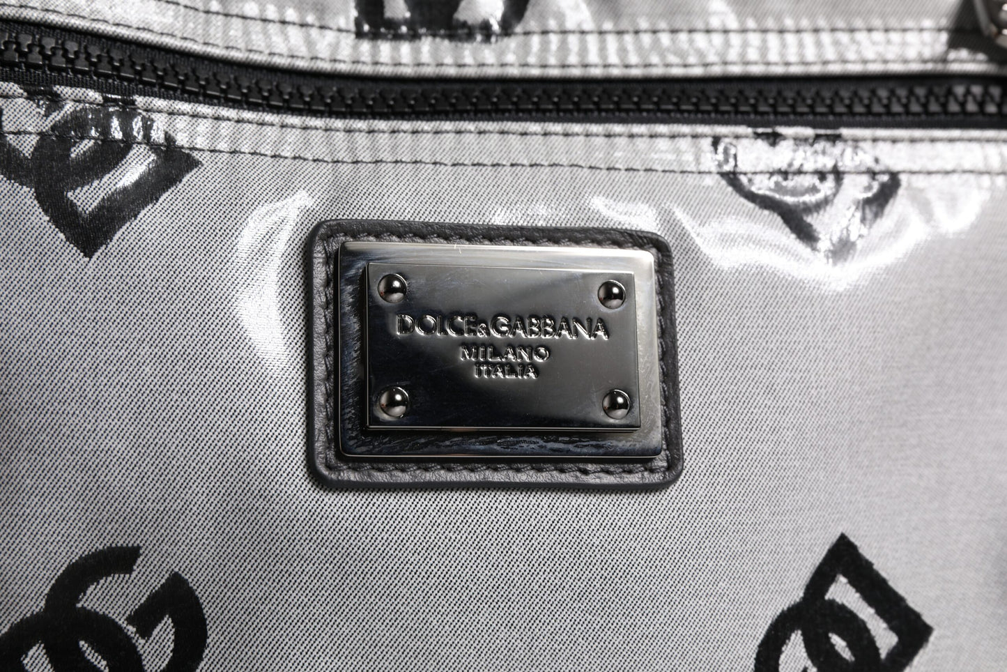 Dolce & Gabbana Polyester Gray Black DG Logo Plaque Backpack Bag Curated Luxury Accessories by Orvyn