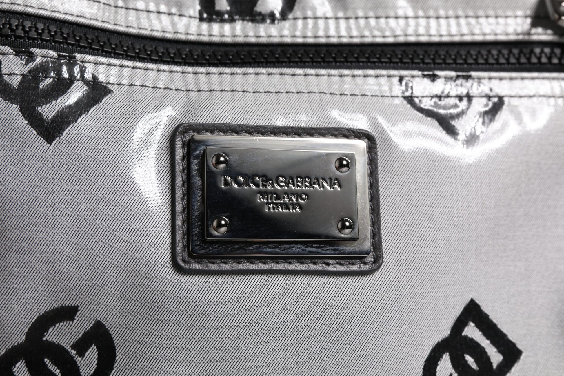 Dolce & Gabbana Polyester Gray Black DG Logo Plaque Backpack Bag Curated Luxury Accessories by Orvyn