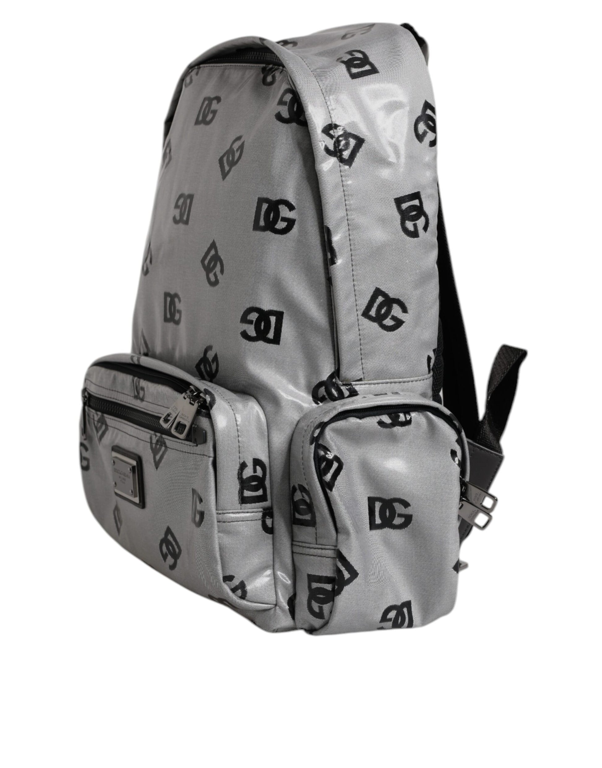 Dolce & Gabbana Polyester Gray Black DG Logo Plaque Backpack Bag Curated Luxury Accessories by Orvyn